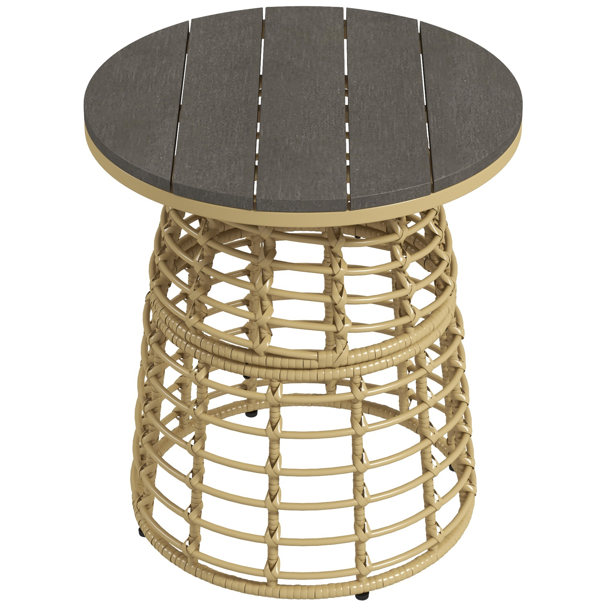 Outsunny Runder Garten-Couchtisch aus Rattan-Imitationsharz-Metall und Verbundplatten, Maße Ø45 x 50H cm