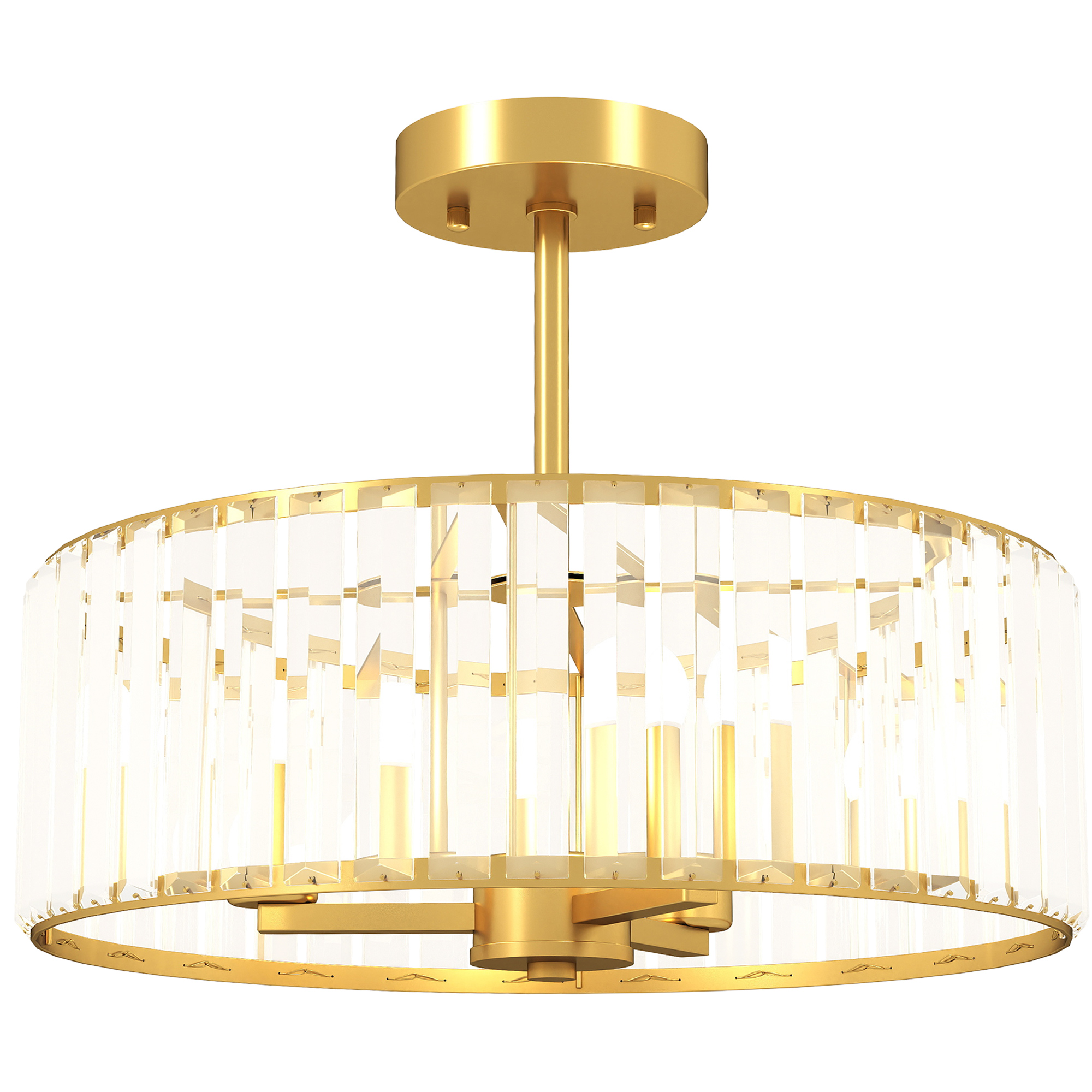 HOMCOM Deckenlampe, Kronleuchter-Design, Kristallschirm, 3 Glühbirnen, Metall, Goldfarben