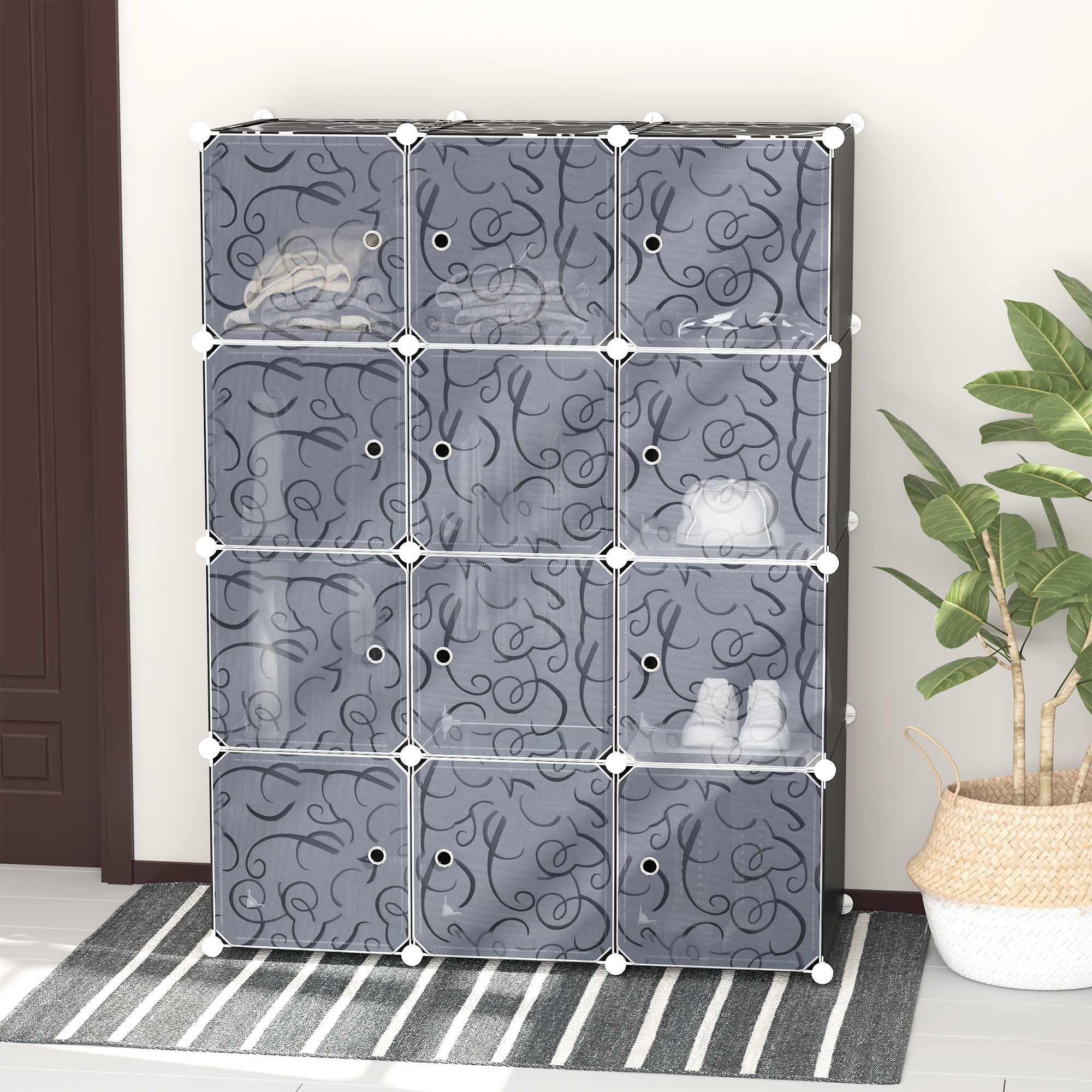 HOMCOM DIY Kleiderschrank Regalsystem mit 2 große und 9 kleinen Würfeln DIY-Würfelregal, Schuhregal, Aufbewahrungsregal für Büchern Spielzeug Schwarz 111 x 47 x 145 cm