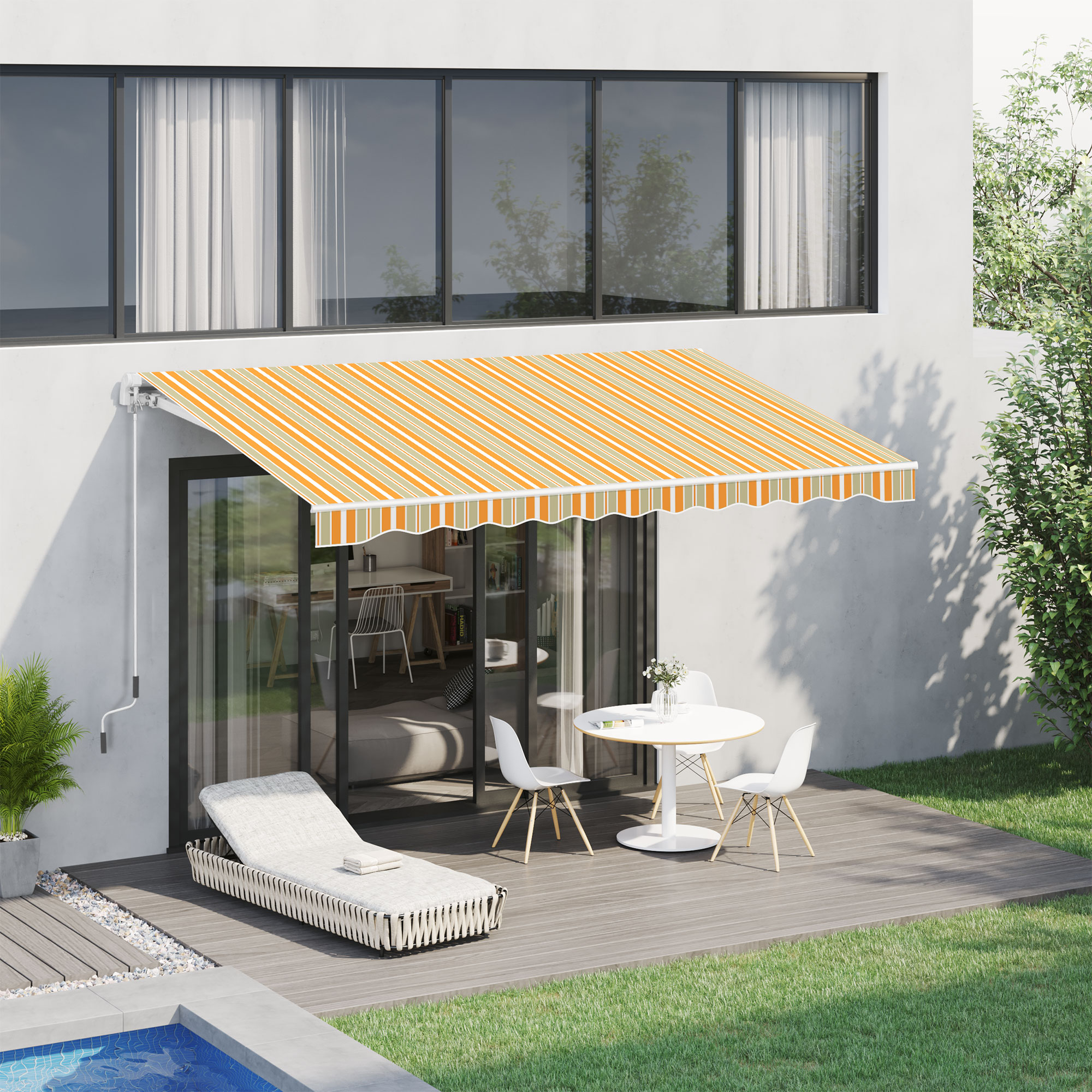 Outsunny Markise Gelenkarmmarkise Sonnenschutz Handkurbel Balkon Alu Gelb Beige