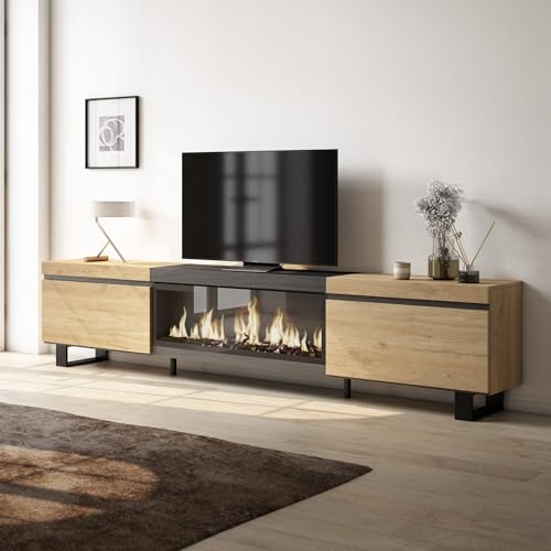 Skraut Home | Mobile TV Soggiorno | Ampio spazio a disposizione | 267x57x35 cm | TV di grande formato | Camino elettrico XXL | Design industriale | Stile moderno | Rovere e nero : Amazon.it: Casa e cucina