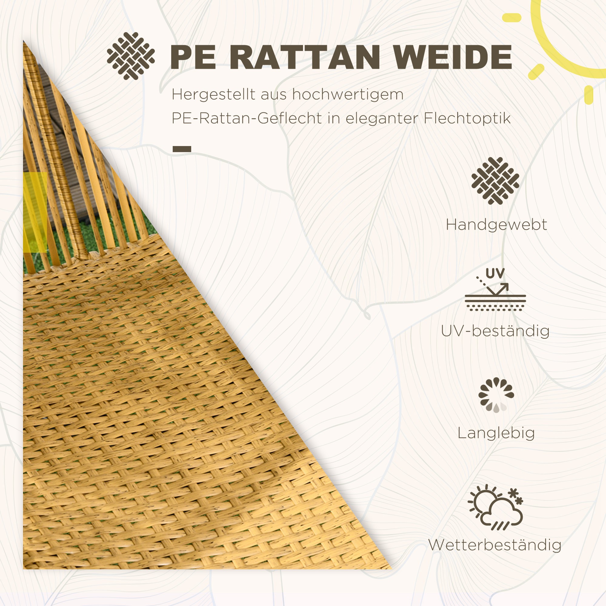 Rotan Stoel Buitenshuis Tuinstoel, PE-Rotan, 89 cm x 75 cm x 143 cm, Natuur + Zwart