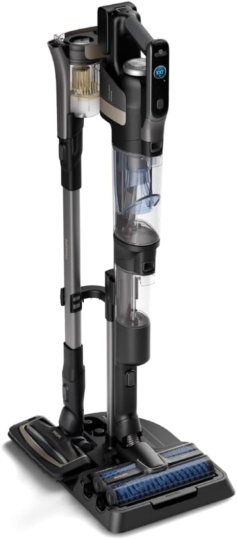 AquaTrio 9000 Aspirapolvere Lavapavimenti Senza Fili, Aspirabriciole, per Polvere, Macchie, Liquidi e Animali domestici, Spazzole AquaSpin ad Alta Velocità, Sistema di Autopulizia (XW9463/11)