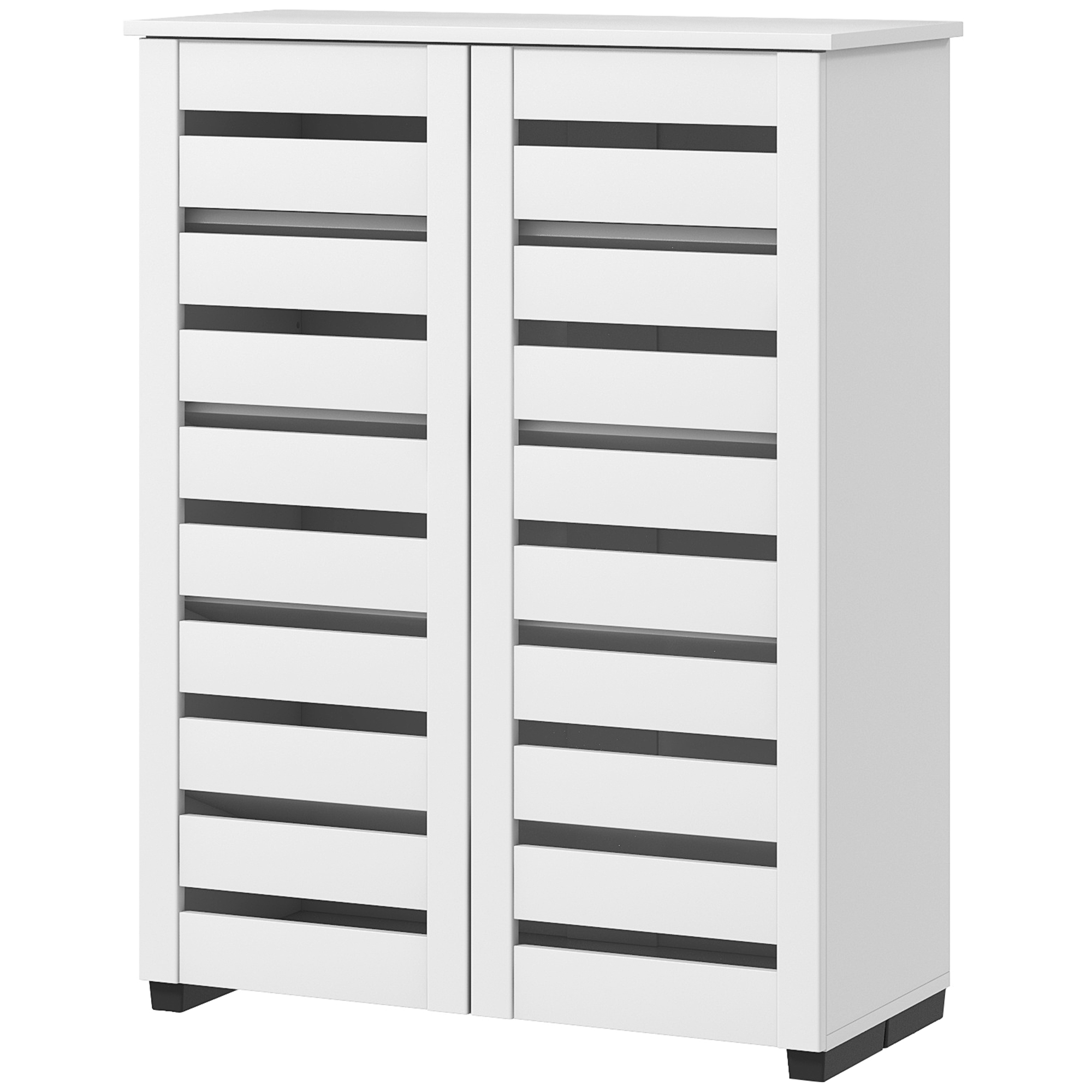 HOMCOM Schuhschrank mit 5 Ebenen, 4 Verstellbaren Regalen und Lamellentüren, aus Holz, 76x33Bx98H cm, Weiß