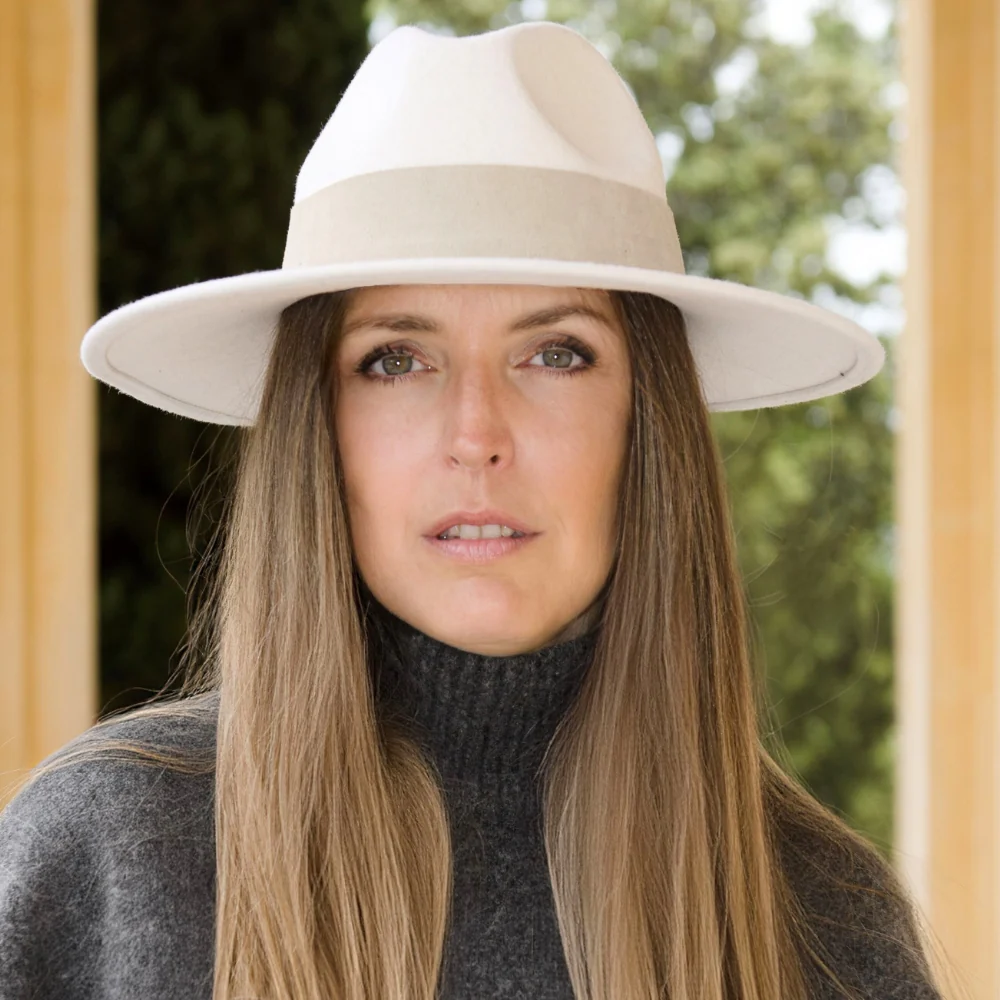 Latte Wool Wide Brim Hat with Large Suede Leather Band �?Stylish & Durable