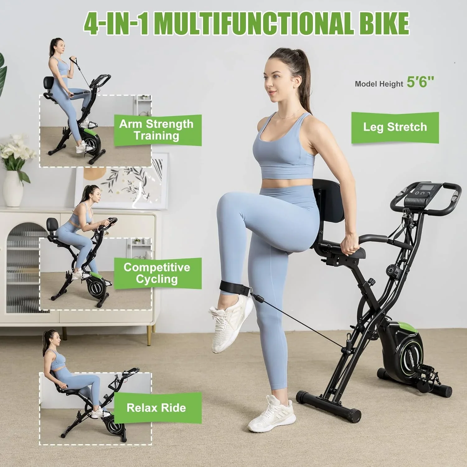 Caromix Folding Exercise Bike, 4 in 1 Stationary Bike 16-Level Magnetic Resistance Cycling Bicycle Upright Indoor Cycling Bike for Home Workout 330LB Capacity  sgtnighsdesigns