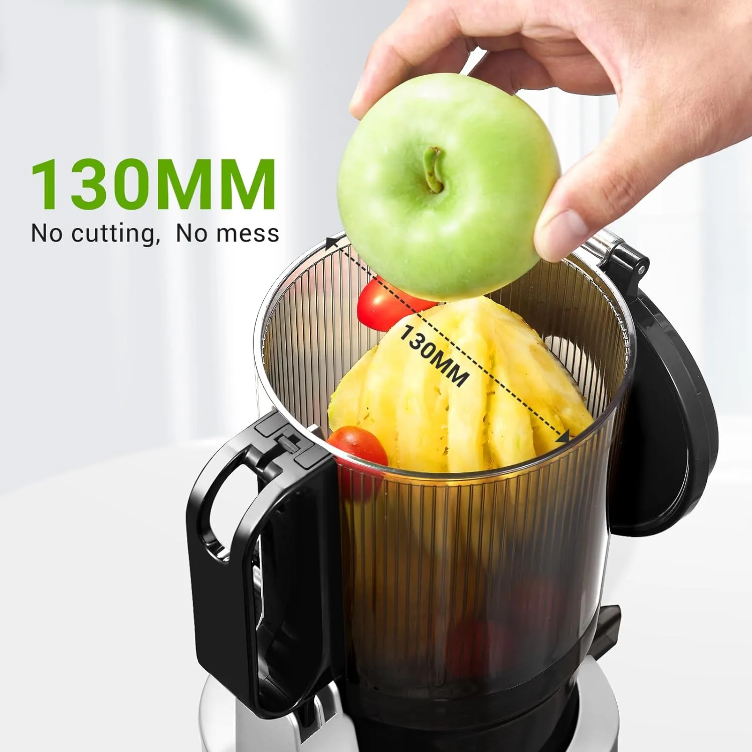 AMZCHEF SJ 036 Silver Juicer, 250W Cold Press Masticating, Self Feeding, BPA Free, 1.8L Capacity, Easy Clean, High Yield