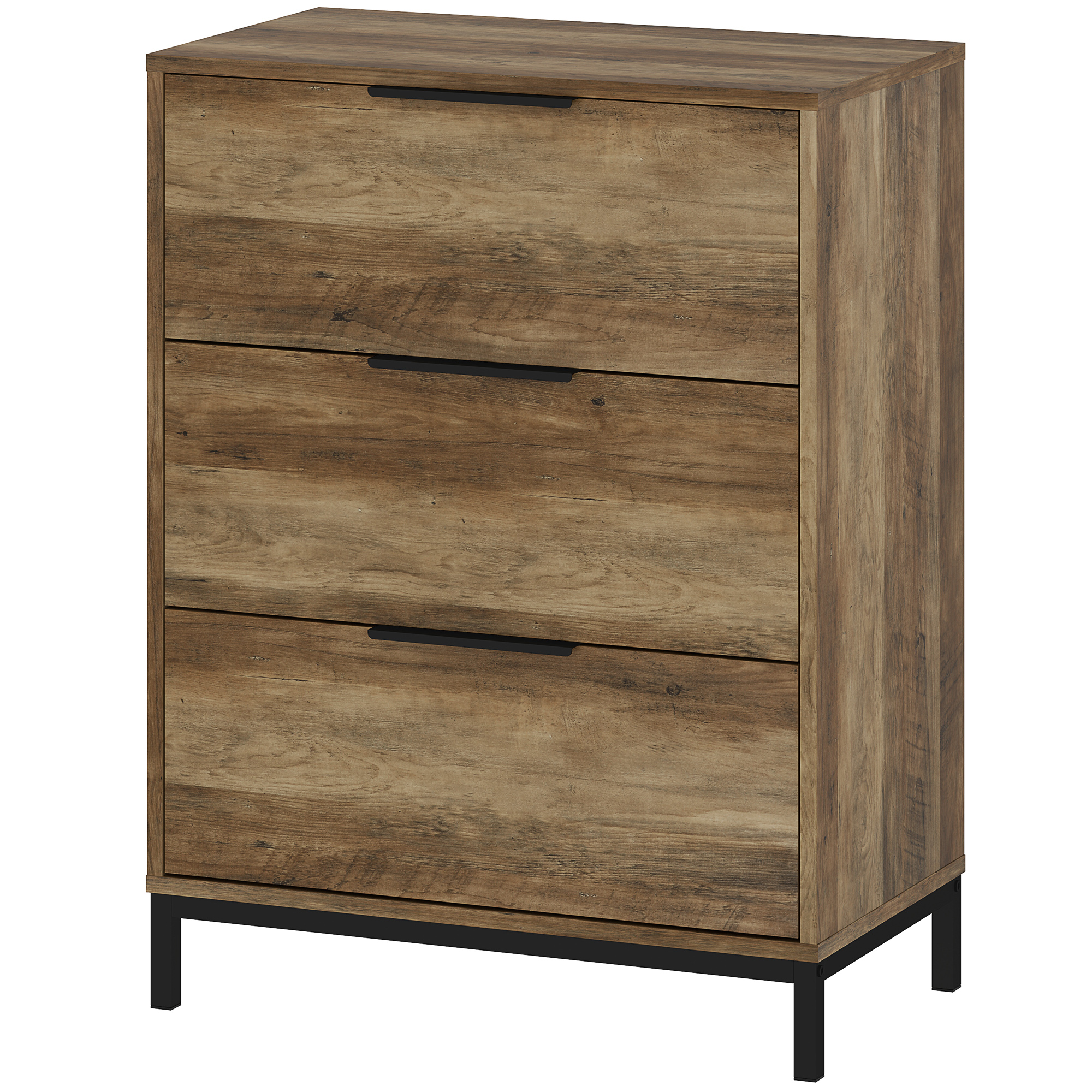 HOMCOM Schubladenkommode mit 3 Schubladen Antikippsystem und Schwarzen Griffen, aus Holz und Metall, 62x35x82 cm, Dunkelbraun