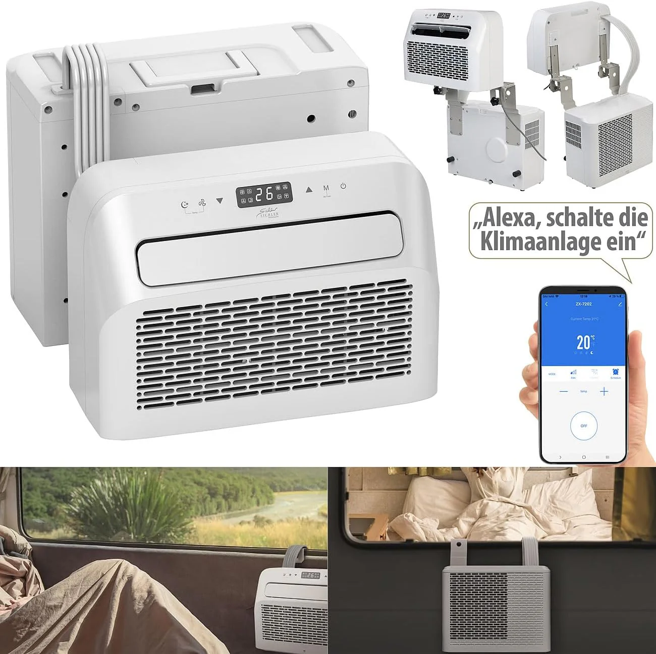 Sichler Haushaltsgerte Mobiles Klimagert: Mobile Split-Klimaanlage, Entfeuchterfunktion, WLAN & App, 5.000 BTU/h (Klimaanlage Wohnwagen, Mini Split Klimaanlage, Klima Splitgert Bohren)