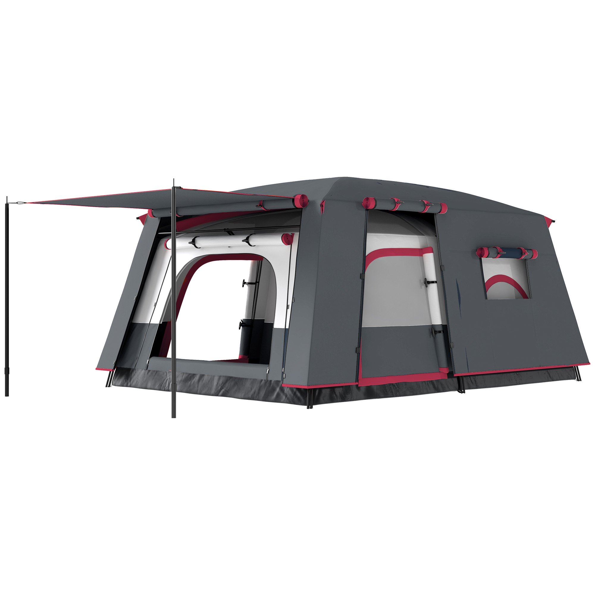 Outsunny Familienzelt für 4-6 Personen mit 2 Schlafbereichen Wohnbereich und wasserdichtem Schutz 430x305 cm Rot