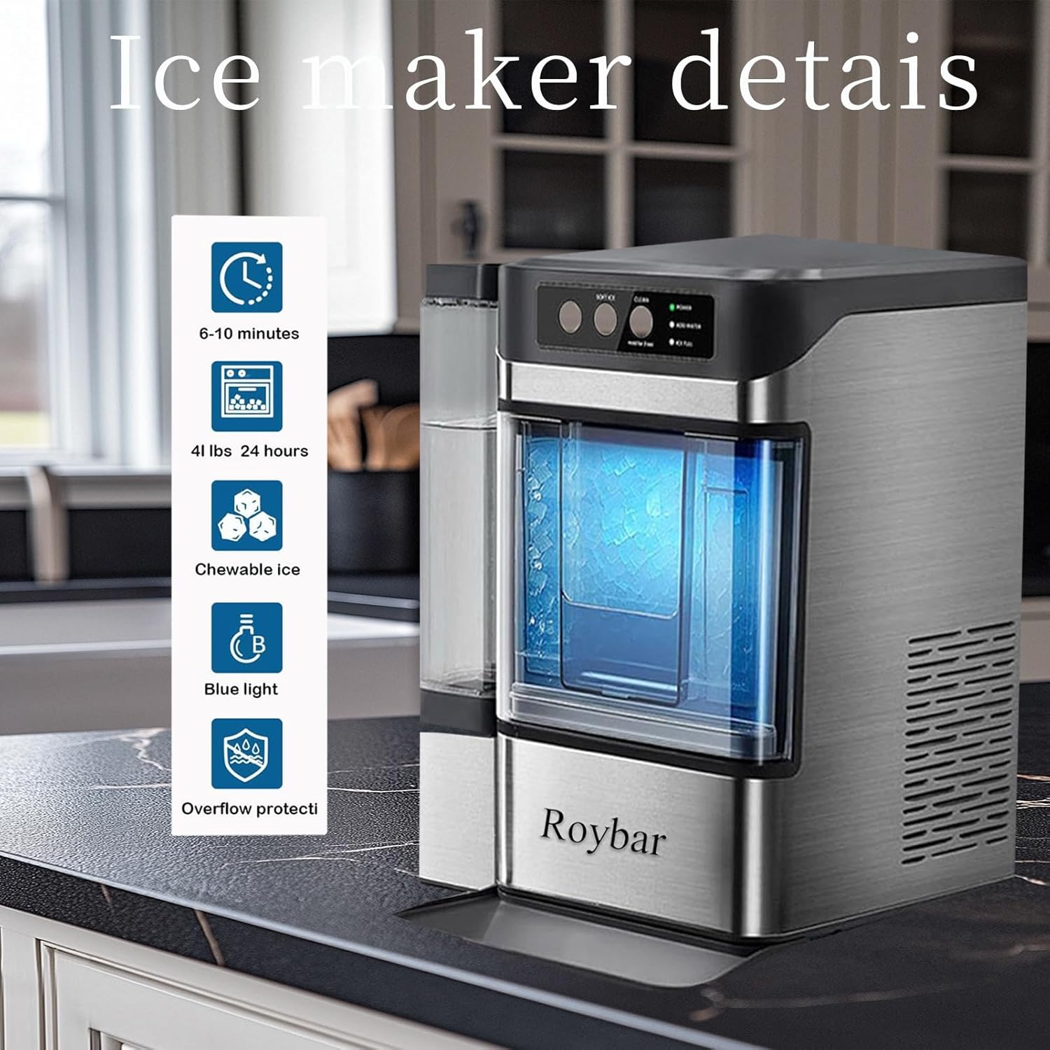 Countertop Ice Maker 41lbs/24H Self-Cleaning 3L Tank Portable