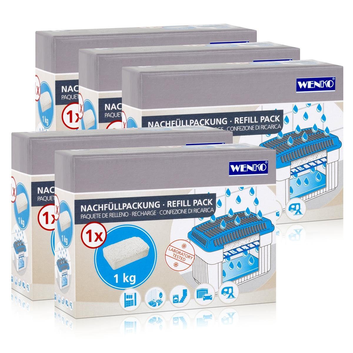 Luftentfeuchter 5x Wenko Nachfüllpackung Feuchtigkeitskiller Raum-Entfeuchter, 1kg Gra