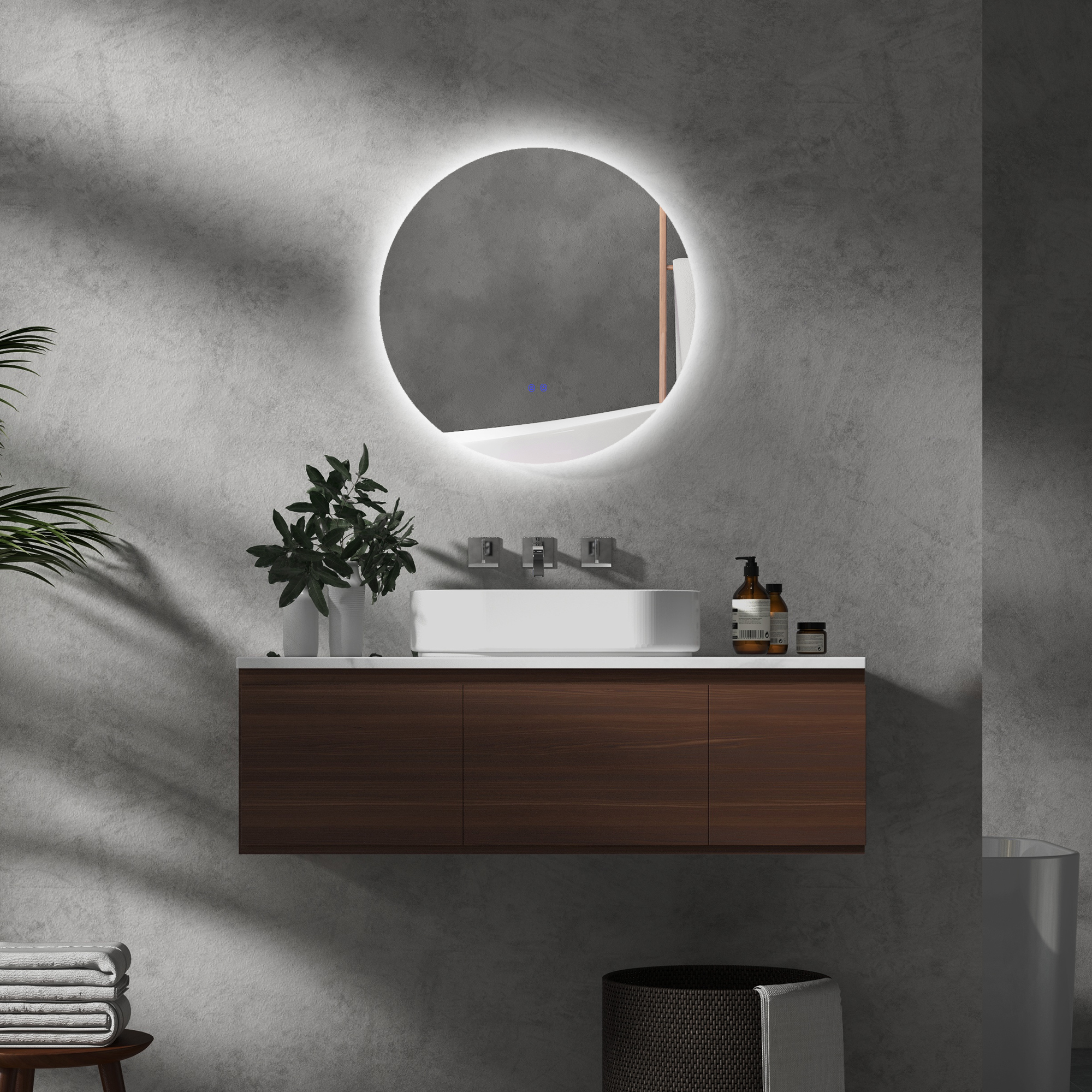 kleankin Badezimmerspiegel, LED, Farbwechsel, Antibeschlag, Touch-Schalter, IP44, Ø 60 cm, Weiß