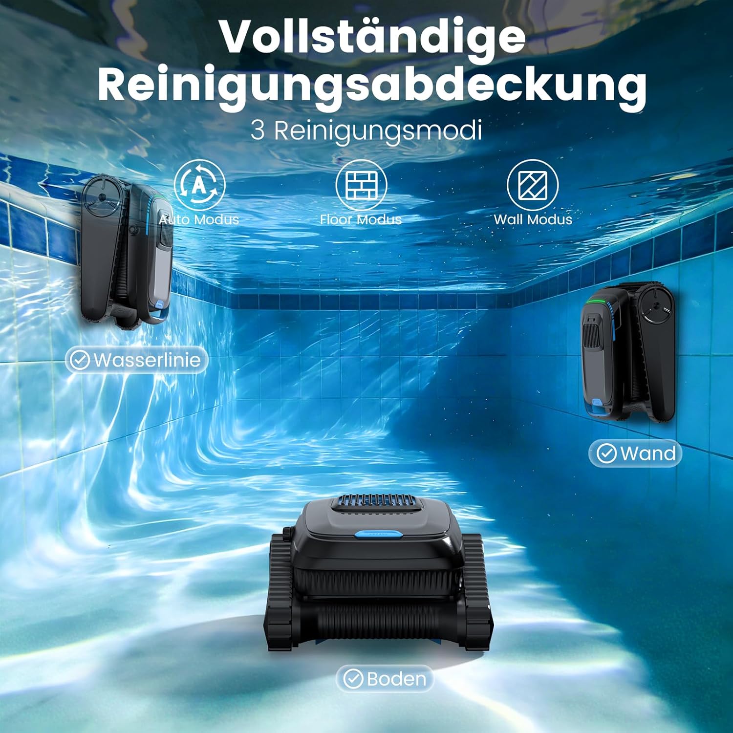 (2026 Neu) Poolroboter, Akku Poolsauger Kabelloser, PC10 Poolroboter Boden und Wand Wasserlinie, 18927 LPH Saugkraft, Intelligenten Navigation, Poolreiniger für Aufstellpool bis 170㎡