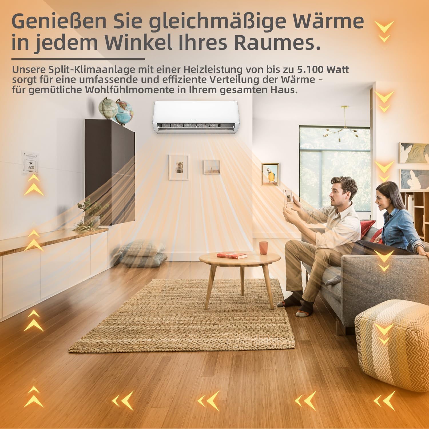 BE COOL Premium Split-Klimagerät 18.000 BTU mit Quick Connect – Kühlen: 5100 Watt/Heizen: 5100 Watt, EEK A++ / A+, max. 160 m³, 4m Quick Connector, WiFi, Fernbedienung, Premium-Funktionen – weiß