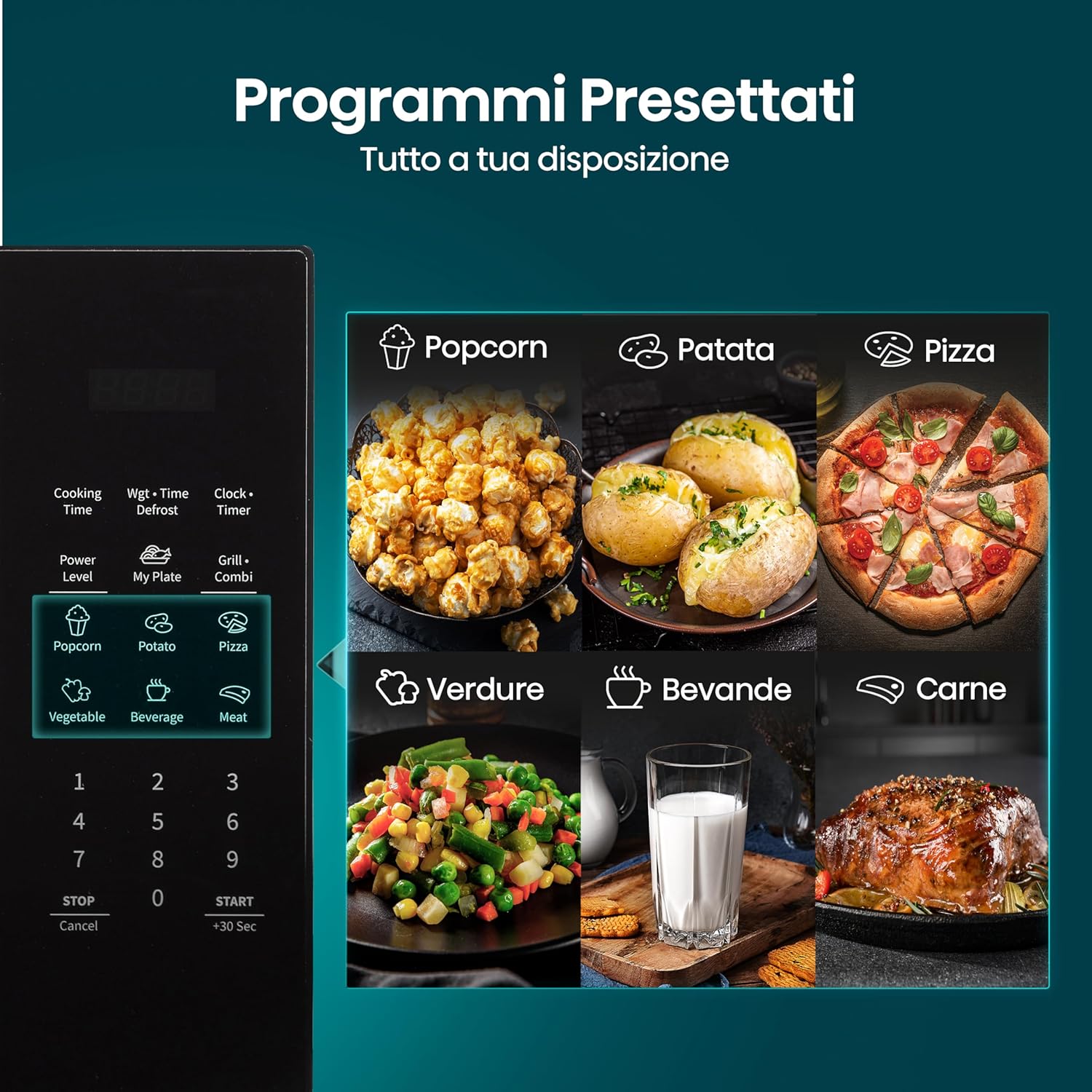 Hisense Forno Microonde Elettronico, Capacità 23 L, Potenza 800 W, Grill Potenza 1000 W, Display Led con Comandi Touch, Nero