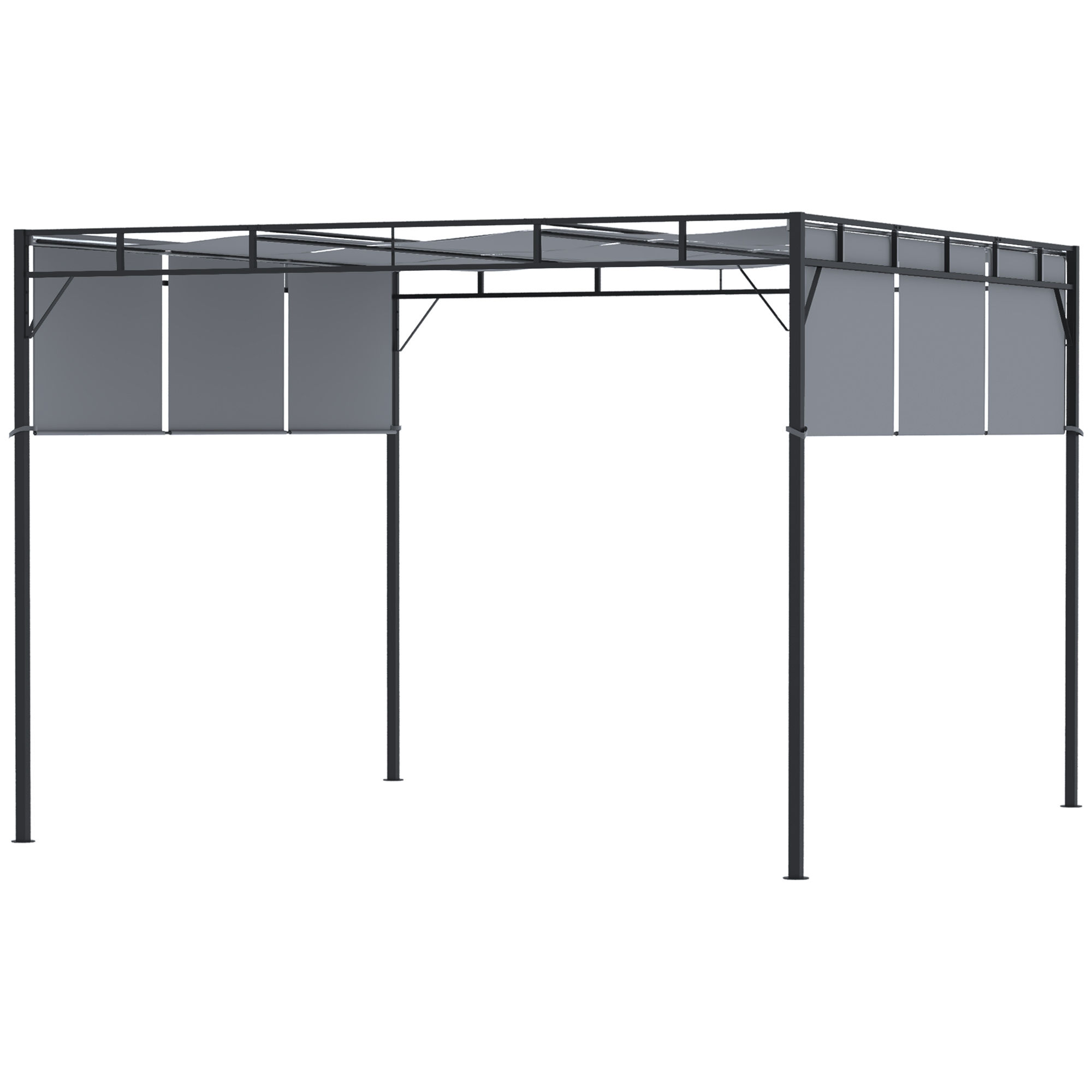 Outsunny Pergola mit 3 ausziehbaren Segeln 3L x 3B x 2,25H m Stahlkonstruktion - Dunkelgrau und Schwarz