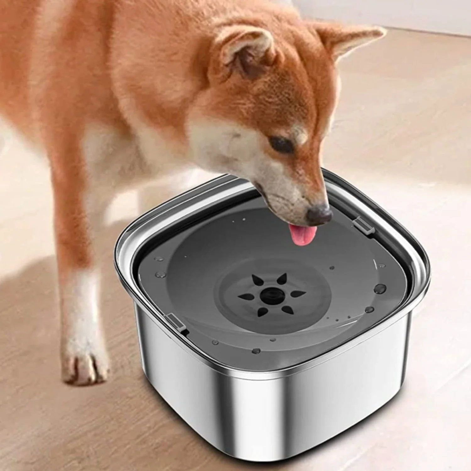 Spill-Proof Dog Water Bowl �C 304 Stainless Steel with Floating Disc & Filter