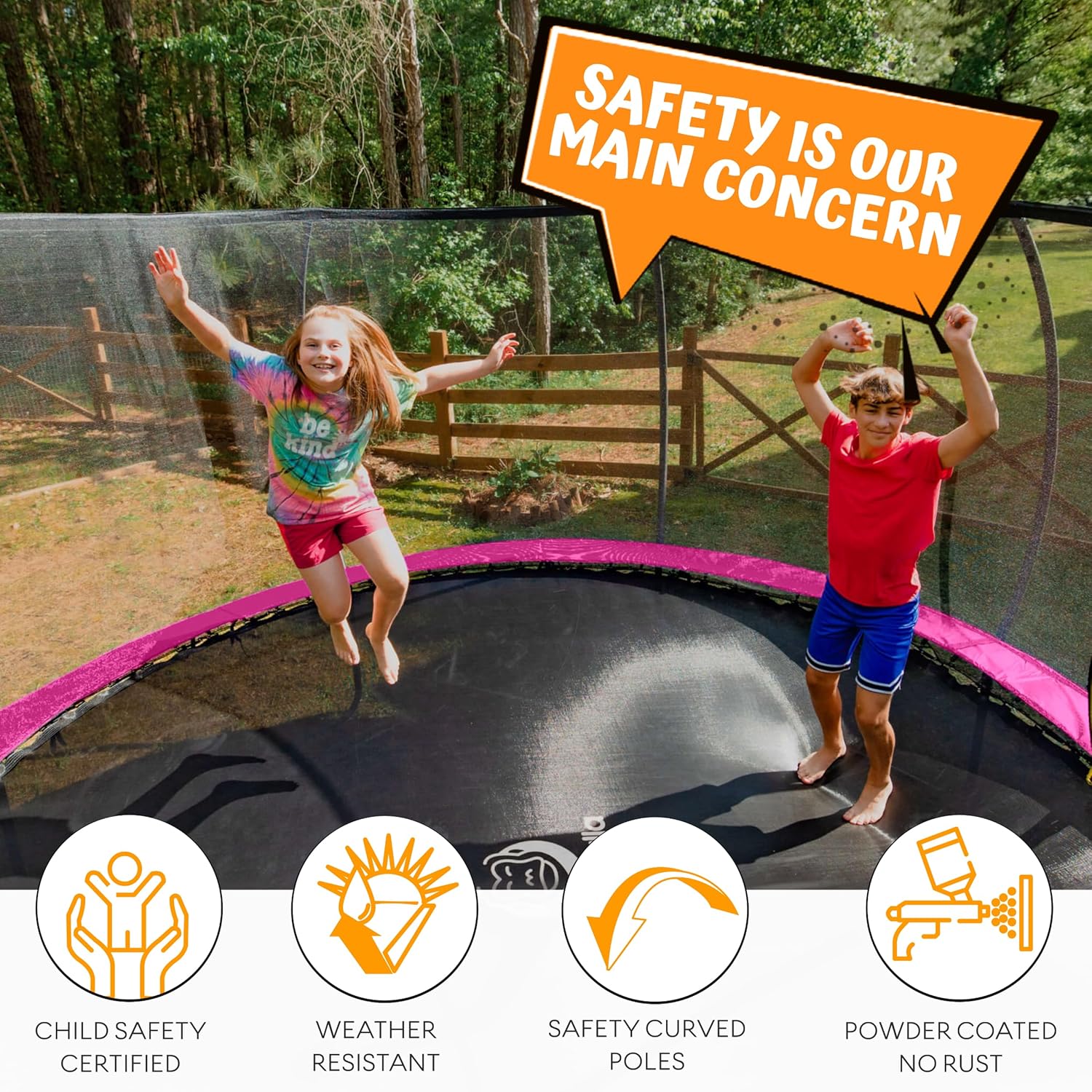JUMPZYLLA Trampoline 8FT 10FT 12FT 14FT 15FT 16FT Trampoline with Enclosure - Recreational Trampolines with Ladder and AntiRust Coating, ASTM Approval Outdoor Trampoline for Kids