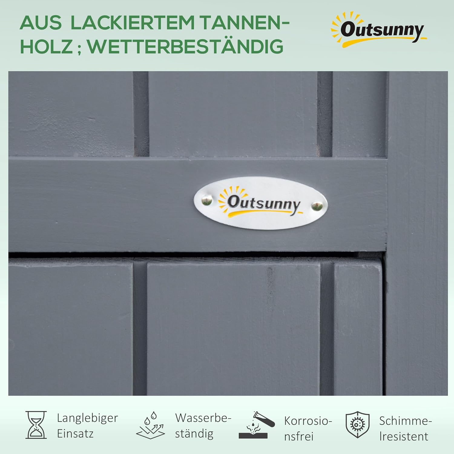 Outsunny Gartenschrank Holz Geräteschrank Gartenhaus mit Giebeldach Holzhütte Geräteschuppen 129 x 51,5 x 180 cm Grau+Schwarz
