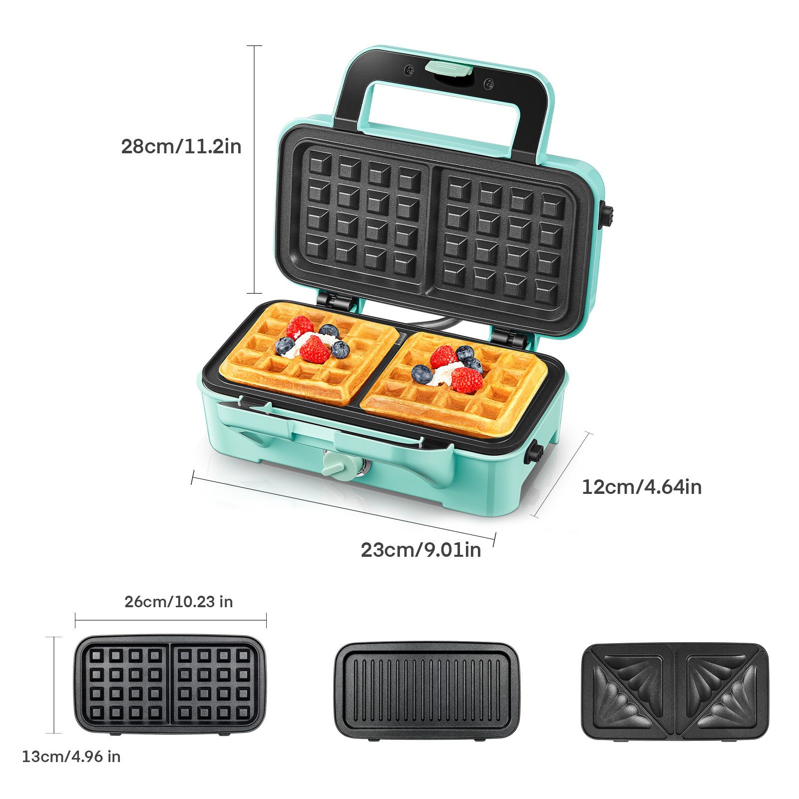 3-in-1-Sandwichmaker mit abnehmbaren Platten (Waffel, Panini, Sandwich)