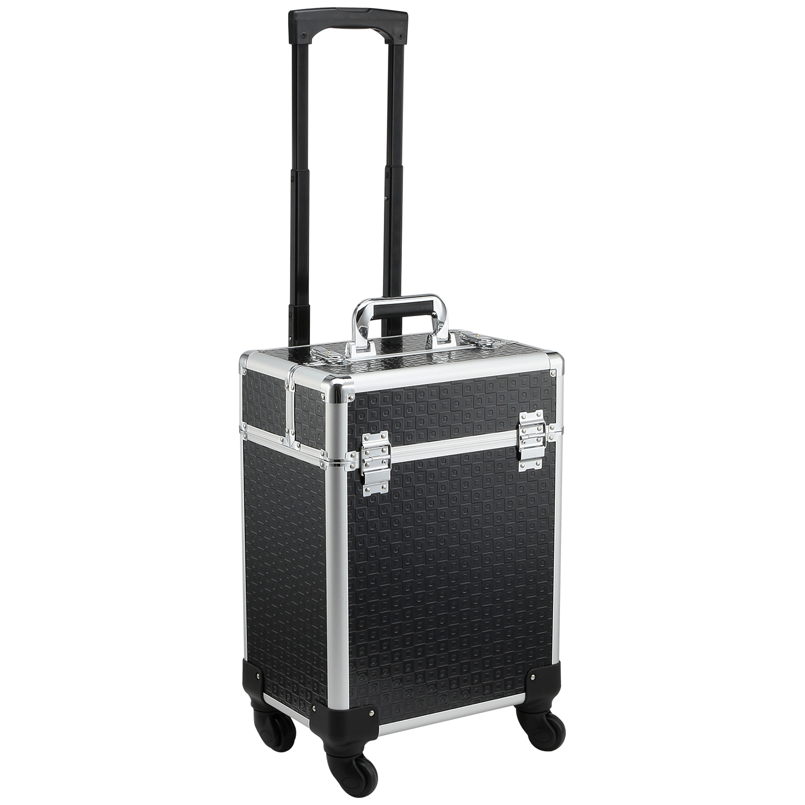 HOMCOM Koffer Trolley Make-up Koffer Kosmetik Vanity Teleskopgriff verstellbar 34L x 24B x 52H cm Alu. Schwarz