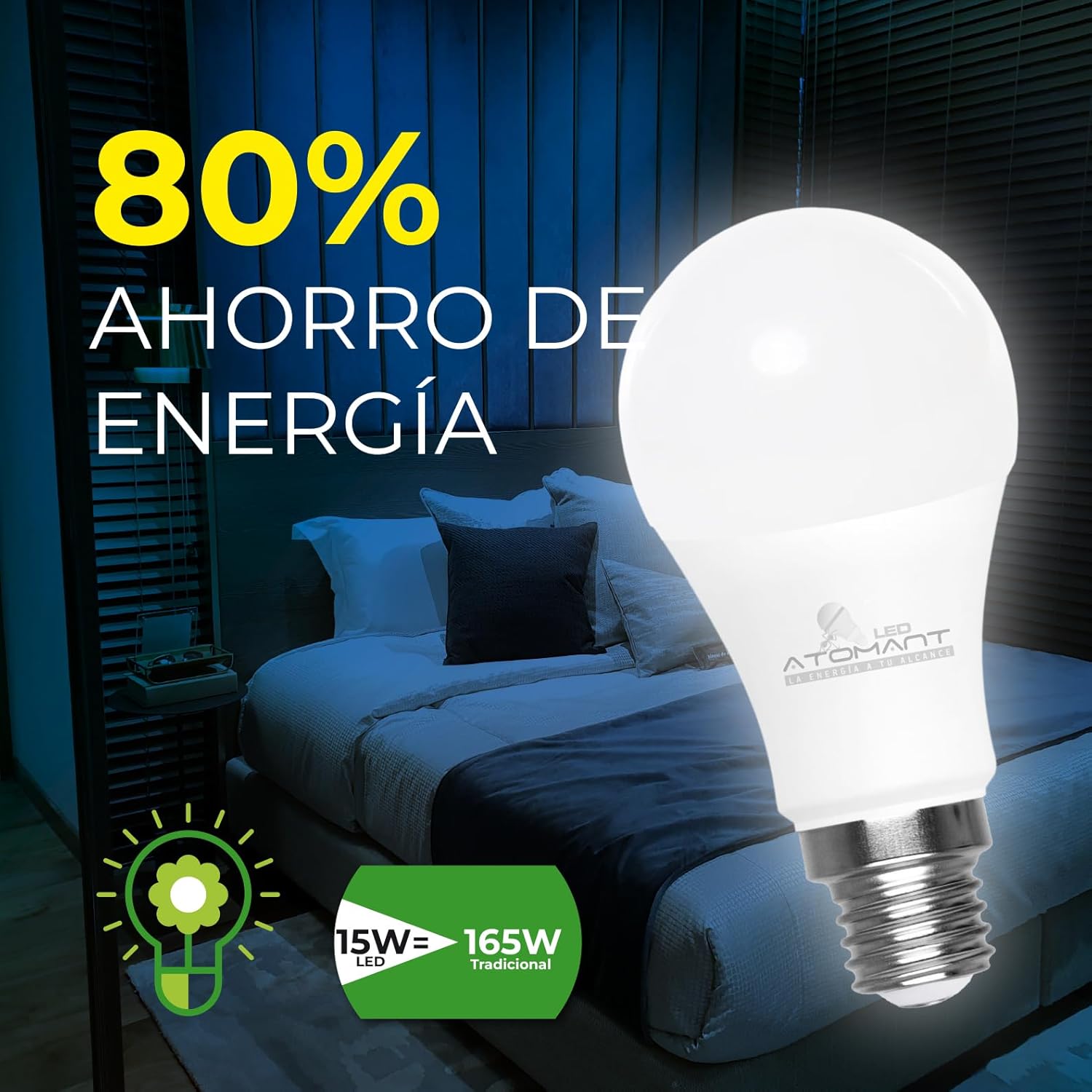 LED ATOMANT Packung mit 100 LED-Lampe E27 A65 15W, Warmweiß (3000 K), 1650 Lumen, Großer Schraubsockel, Entspricht 165W, Nicht dimmbar