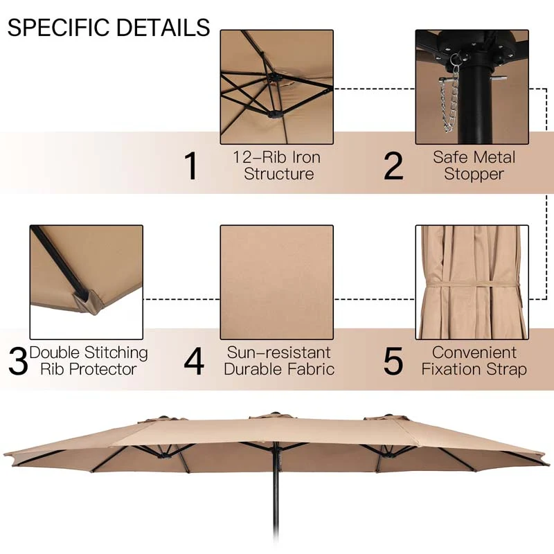 Eletriclife 9 Piece Outdoor Dining Set with 15 Feet Double-Sided Twin Patio Umbrella