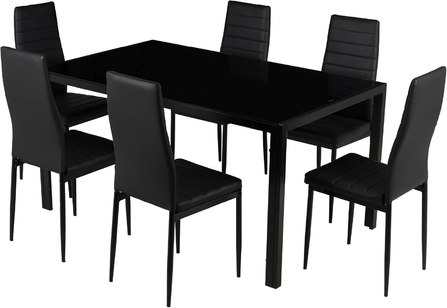 IlGruppone Set Sedie e Tavolo da Pranzo con Ripiano in Vetro Temperato e Sedia Imbottite in Similpelle Nera Design Moderno, 4 o 6 Posti Ideale per Cucina o Soggiorno - Nero - 6 Posti
