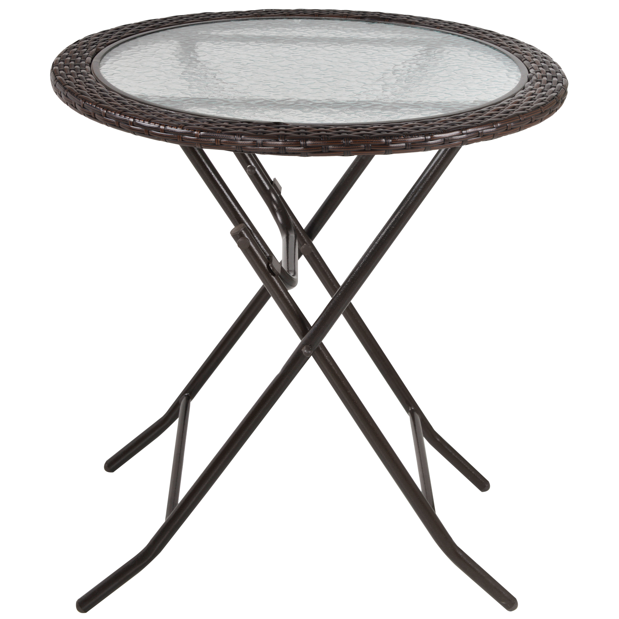 Outsunny Gartentisch, klappbar, Hartglastischplatte, Stahlrahmen, Rattan-Dekor, braun, 68 x 68 x 73 cm