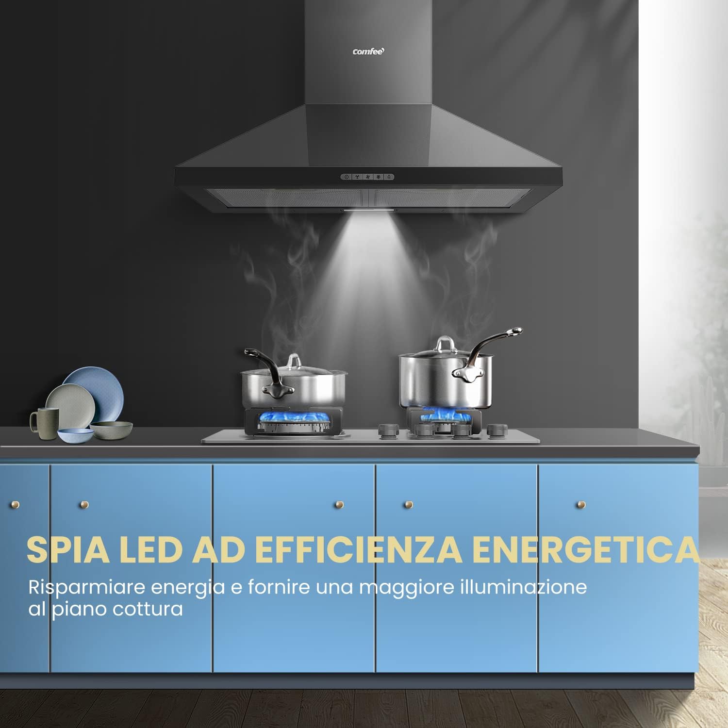 COMFEE Cappa Aspirante 60cm 400m³/h Camino Cappa Cucina 3 Velocità Nero
