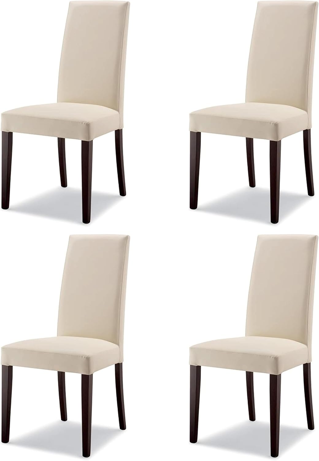 Set 4 Sedie Sala Da Pranzo Imbottite, 4 Sedie Cucina, Sedia Modello Denver, Colore Beige Gamba Noce, Materiale Ecopelle, 100x47x46 cm, Arredamento Casa, Sedie Cucina Moderna