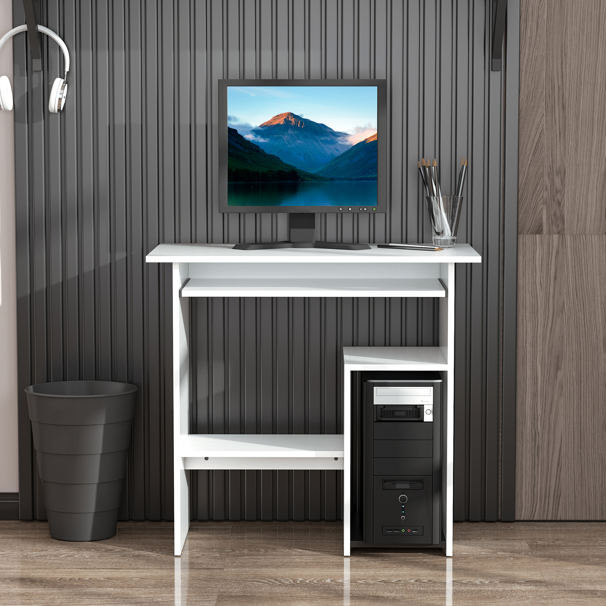 HOMCOM Computertisch, Schreibtisch, Bürotisch, Gamingtisch, Kinderschreibtisch PC-Tisch, Weiß, 80 x 45 x 75 cm