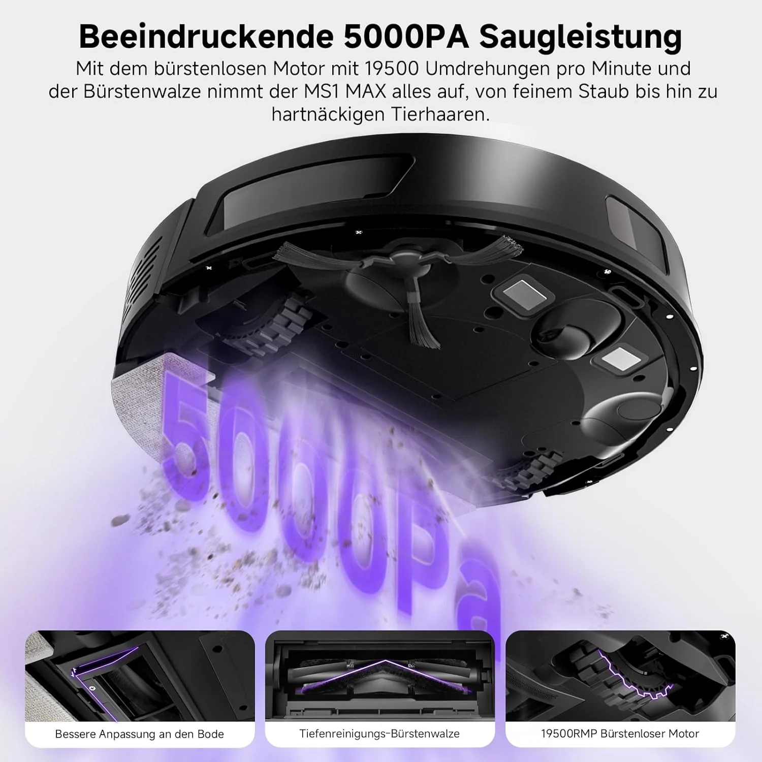 MONSGA Saugroboter mit Wischfunktion, 3.5L Staubsauger Roboter mit Absaugstation, 5000Pa Saugkraft, 180Min Laufzeit, LiDAR Navigation, Starke Saugkraft ideal für Teppich und Tierhaare, APP Steuerung