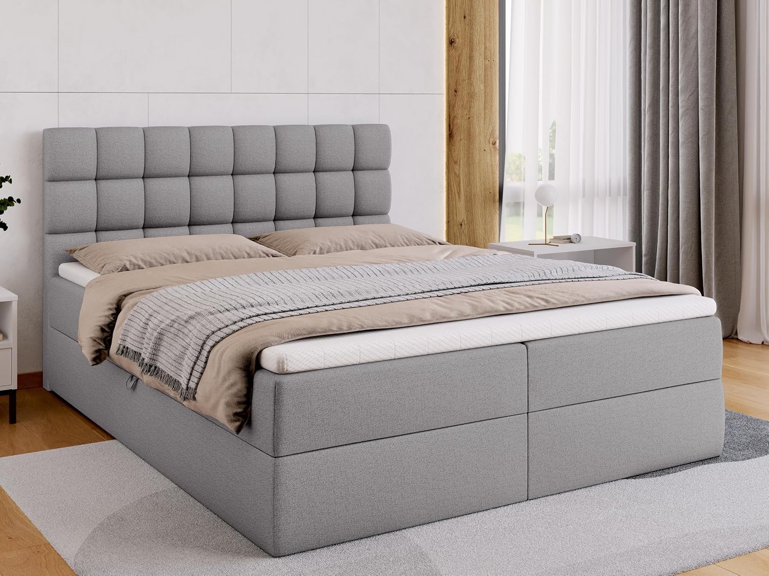 BROMARKT Boxspringbett mit Matratze 140x200cm Bett mit Topper Grau