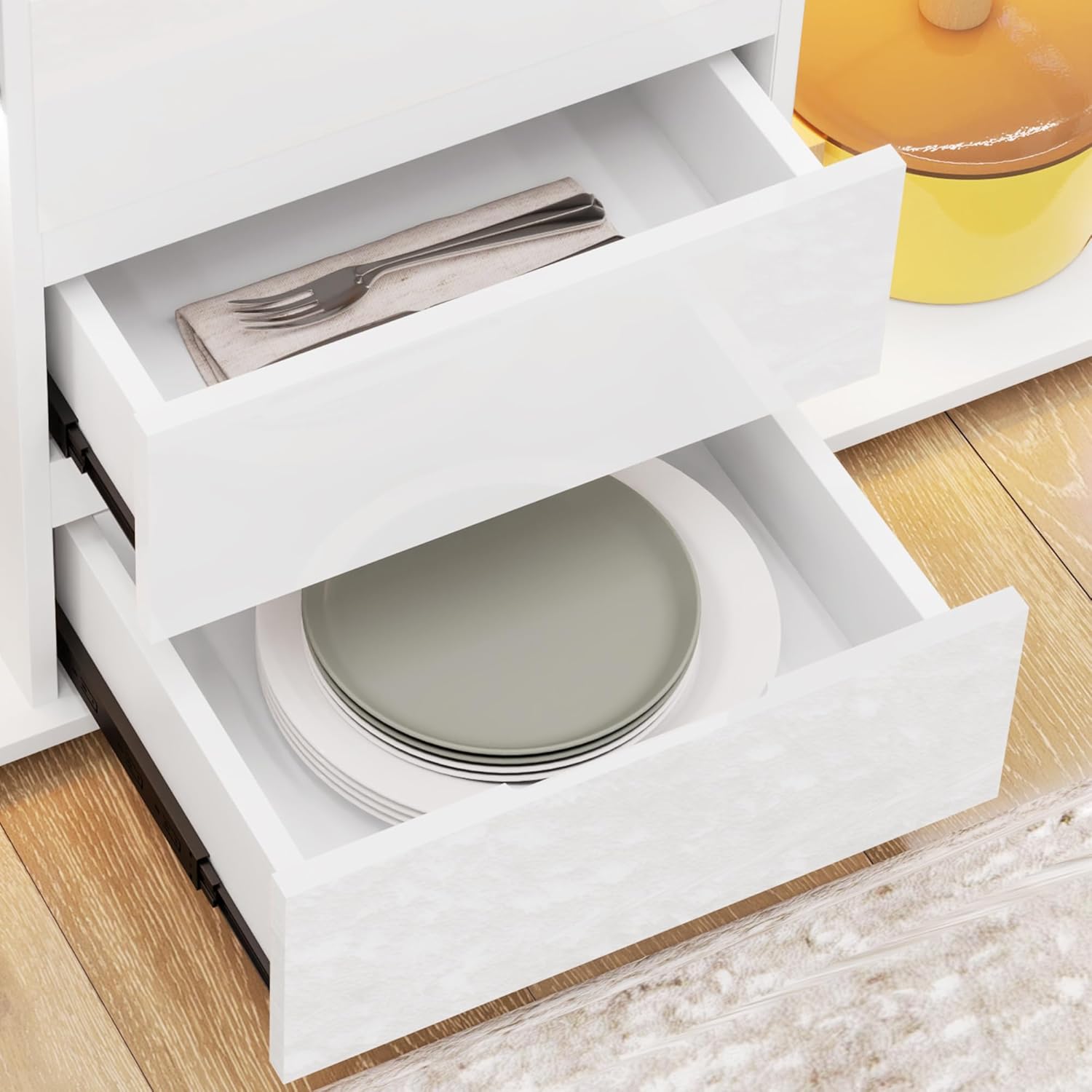 HOMCOM Credenza Moderna con Luce LED Regolabile con Telecomando, Mobile da Salotto con 4 Cassetti e 2 Armadietti, 120x34x70 cm, Bianco