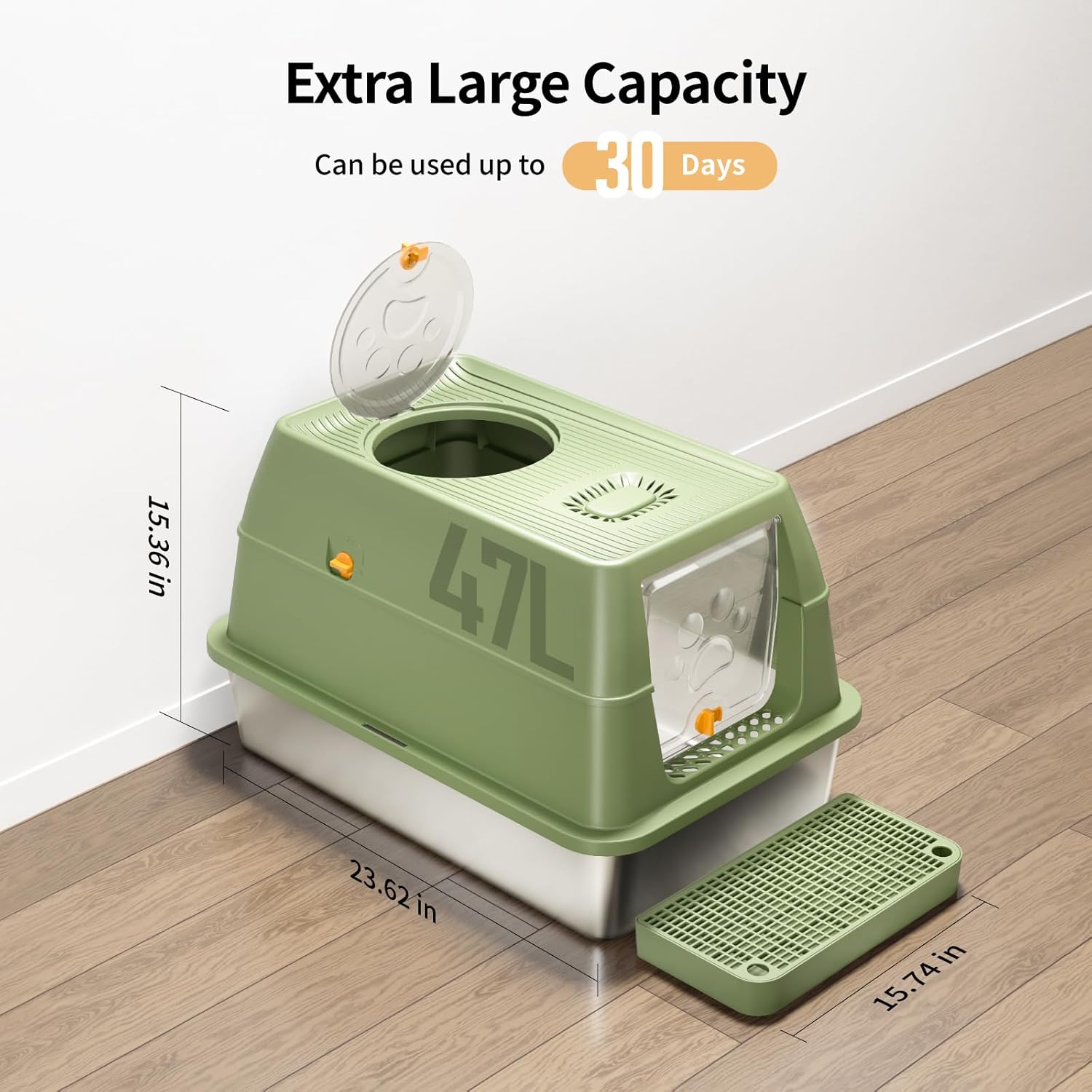 Lettiera per Gatti in Acciaio Inox, Lettiera Gatto Chiusa XXL, Lettiera Gatto Grande con Pala in Metallo, Doppio Strato Opaco Toilette per Gatti Grande - Grigio
