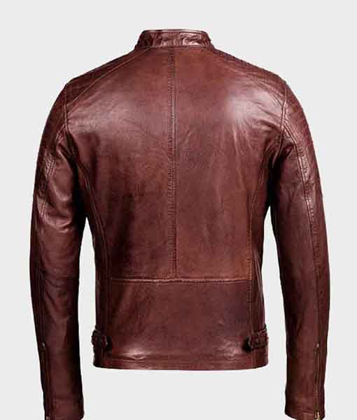 Men’s Zipper Pockets Shoulder Padded Café Racer Brown Jacket