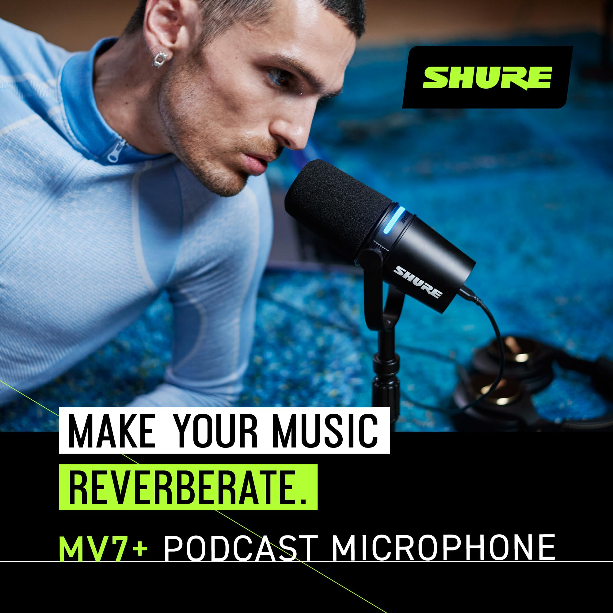 Dynamisches Podcast-Mikrofon MV7+ USB-C XLR mit Mikrofonständer Schwarz für Streaming und Videokonferenzen