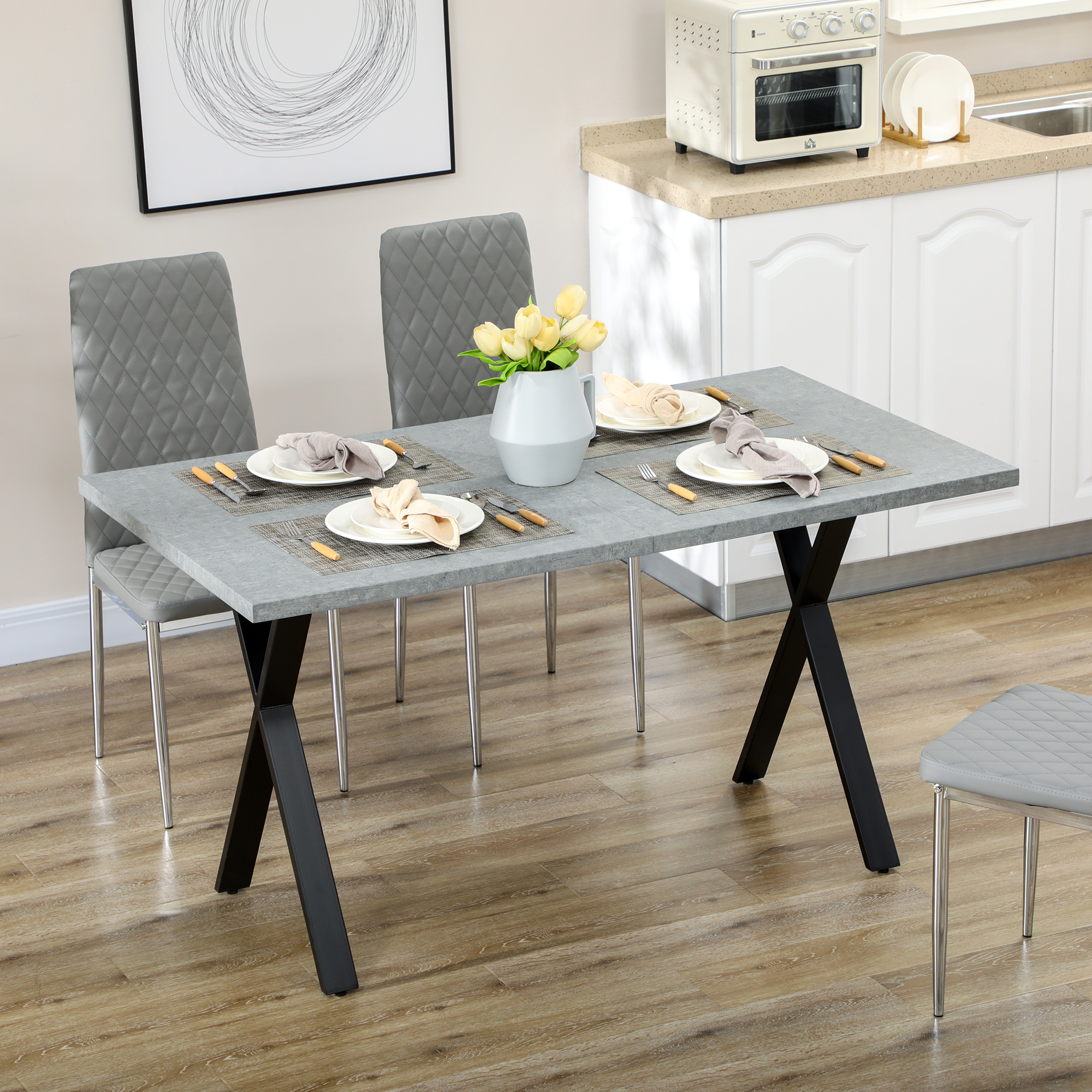 HOMCOM Esstisch, Küchentisch, Tischplatte in Steinoptik, Stahlbeine, 140 x 80 x 76 cm