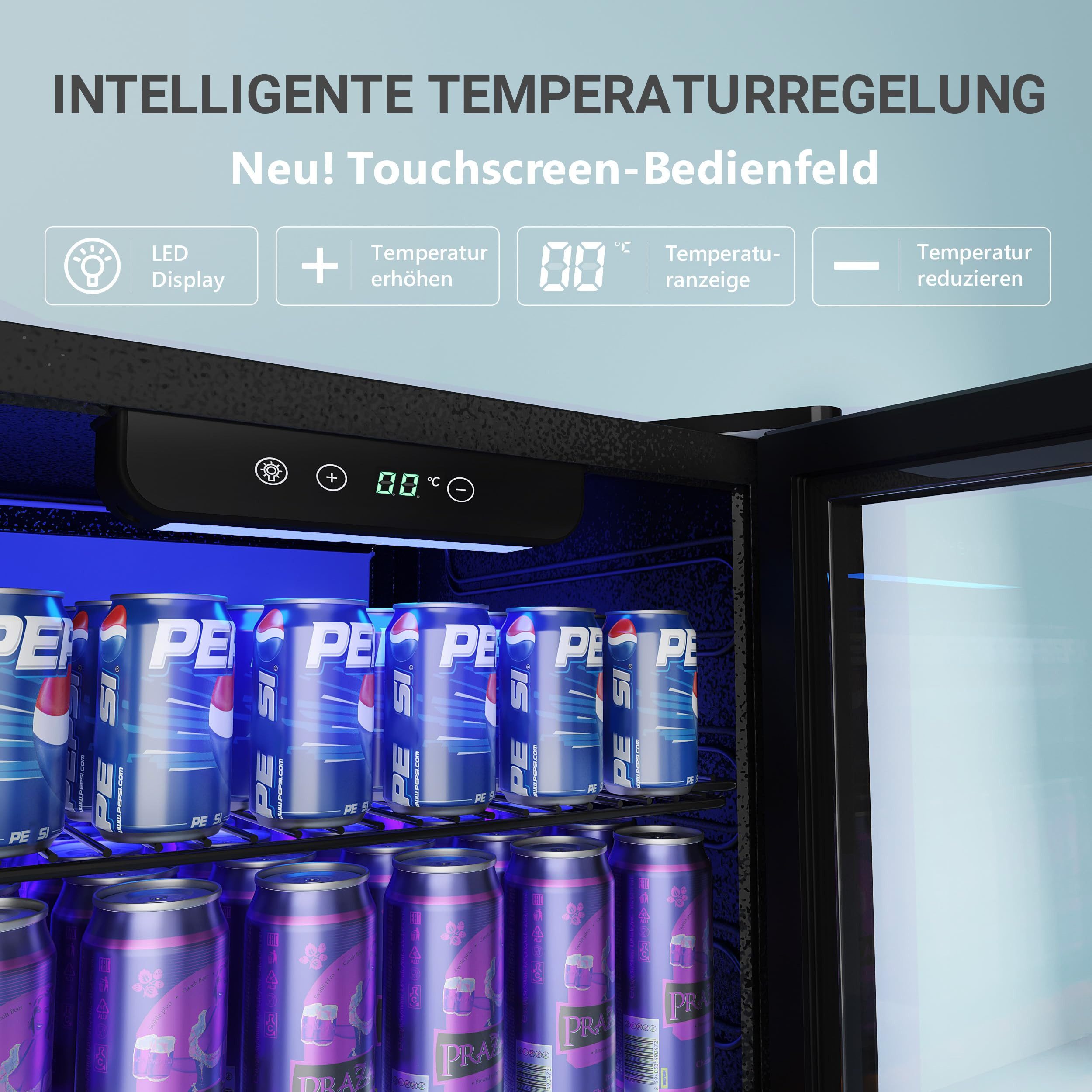 Getränkekühlschrank 90L Mini-Kühlschrank für 126 Dosen mit verstellbaren Ablage Getränkekühlschrank