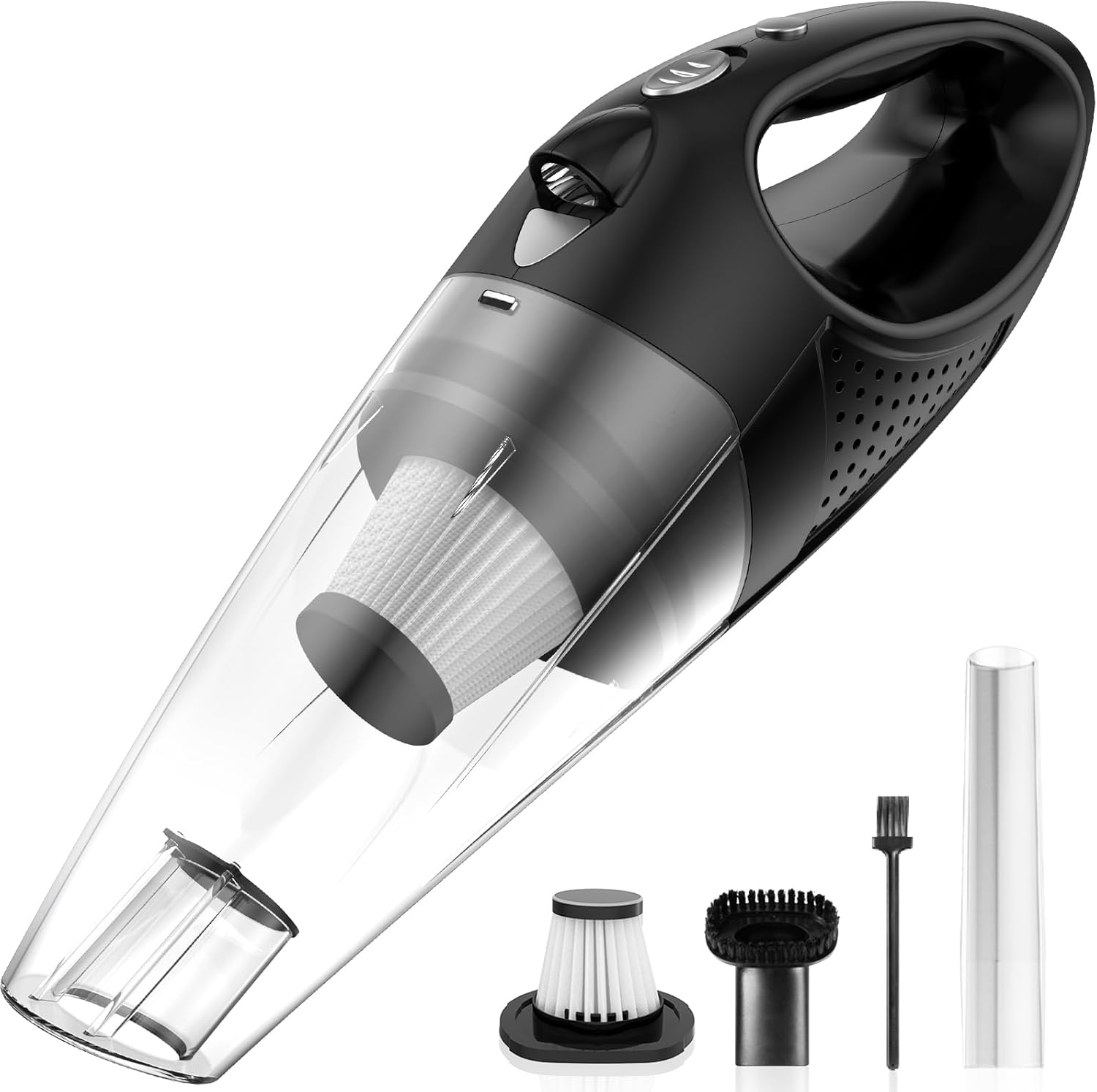 Powools Wireless Vacuum Cleaner with 2 Filters, High Power Car Vacuum Cleaner with Quick Charge, Mini Portable Rechargeable Vacuum Cleaner, Orange, 14.3