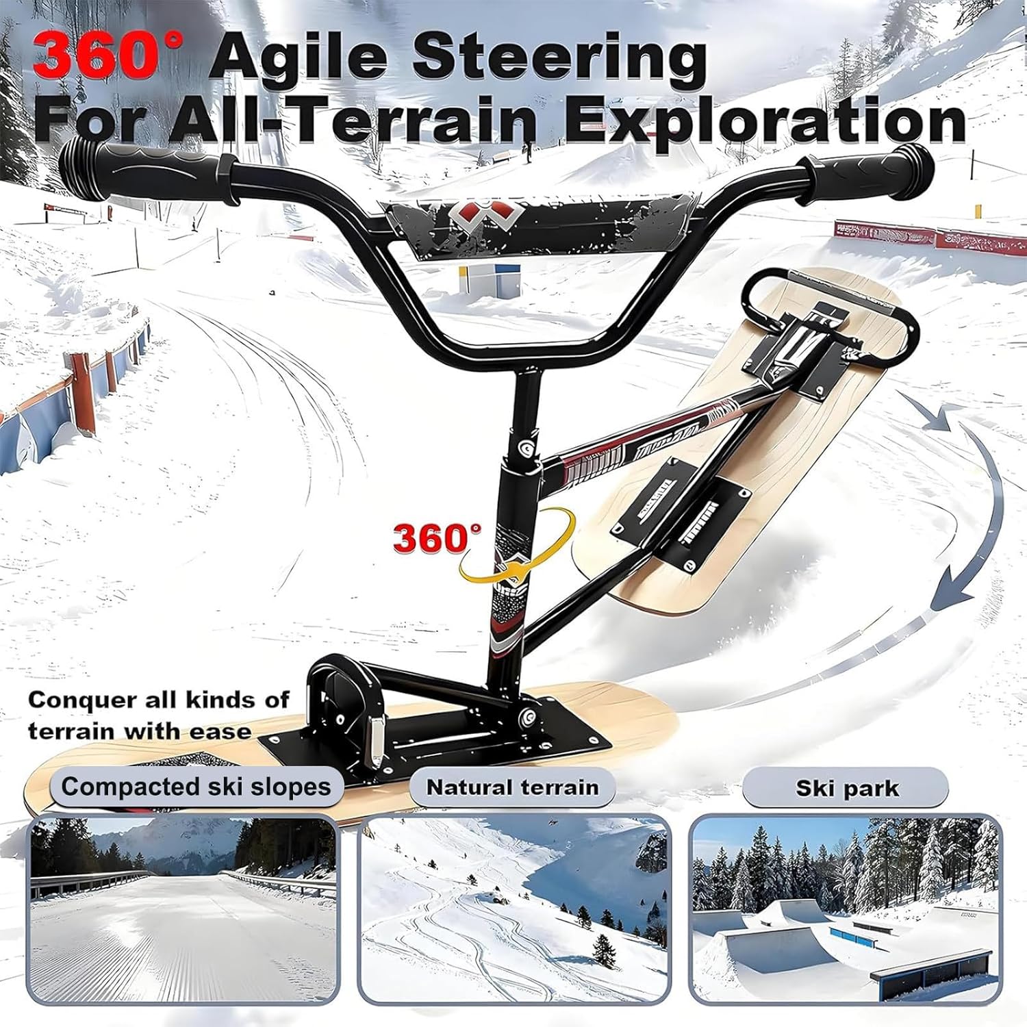 All-Terrain Schneeschlitten mit verstärktem Rahmen und 360-Grad-Lenkung, Hochleistungs-Wintersportausrüstung für Outdoor-Abenteuer