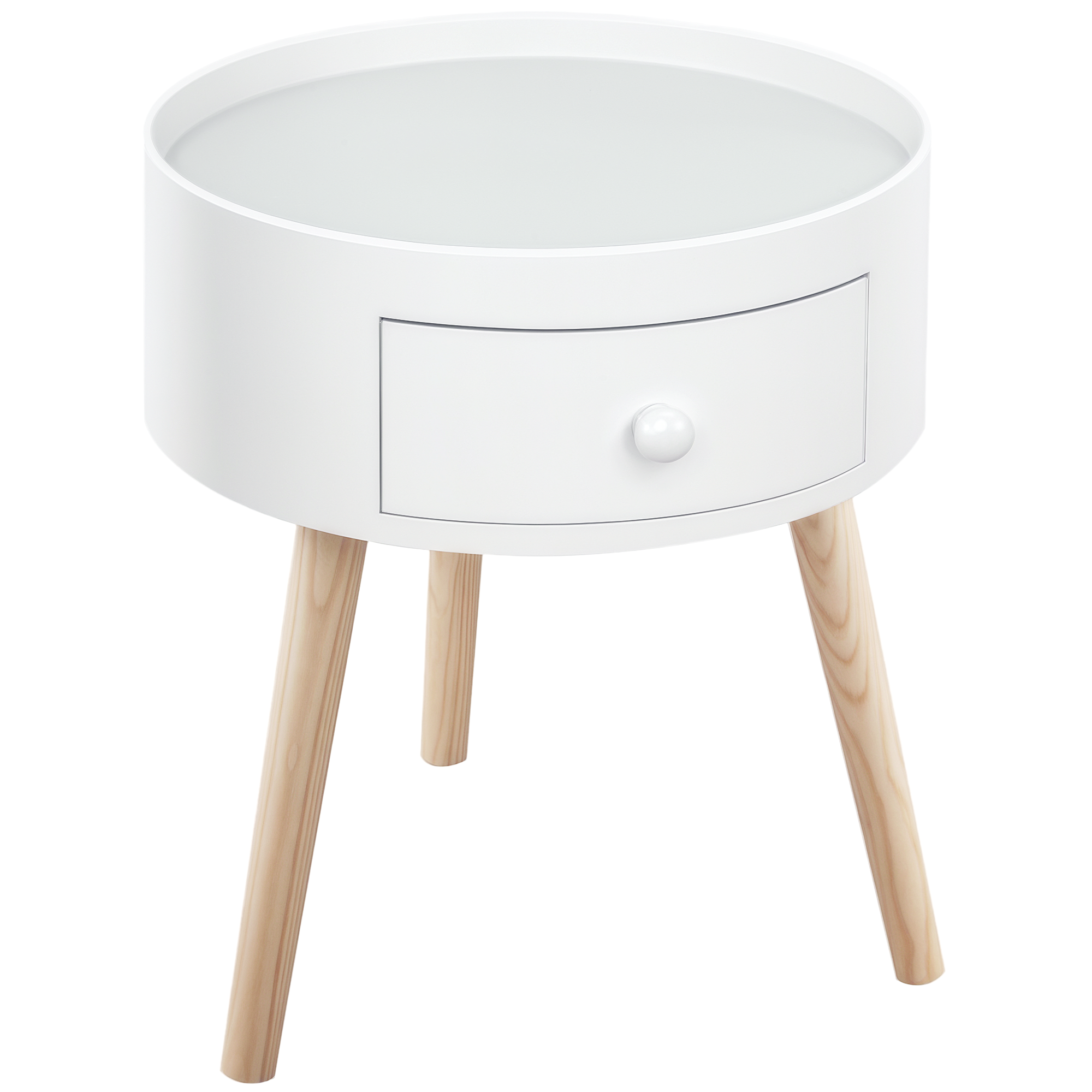 HOMCOM Beistelltisch Sofatisch Couchtisch mit Schublade Wohnzimmer Holz Weiß Ф38 x H45cm