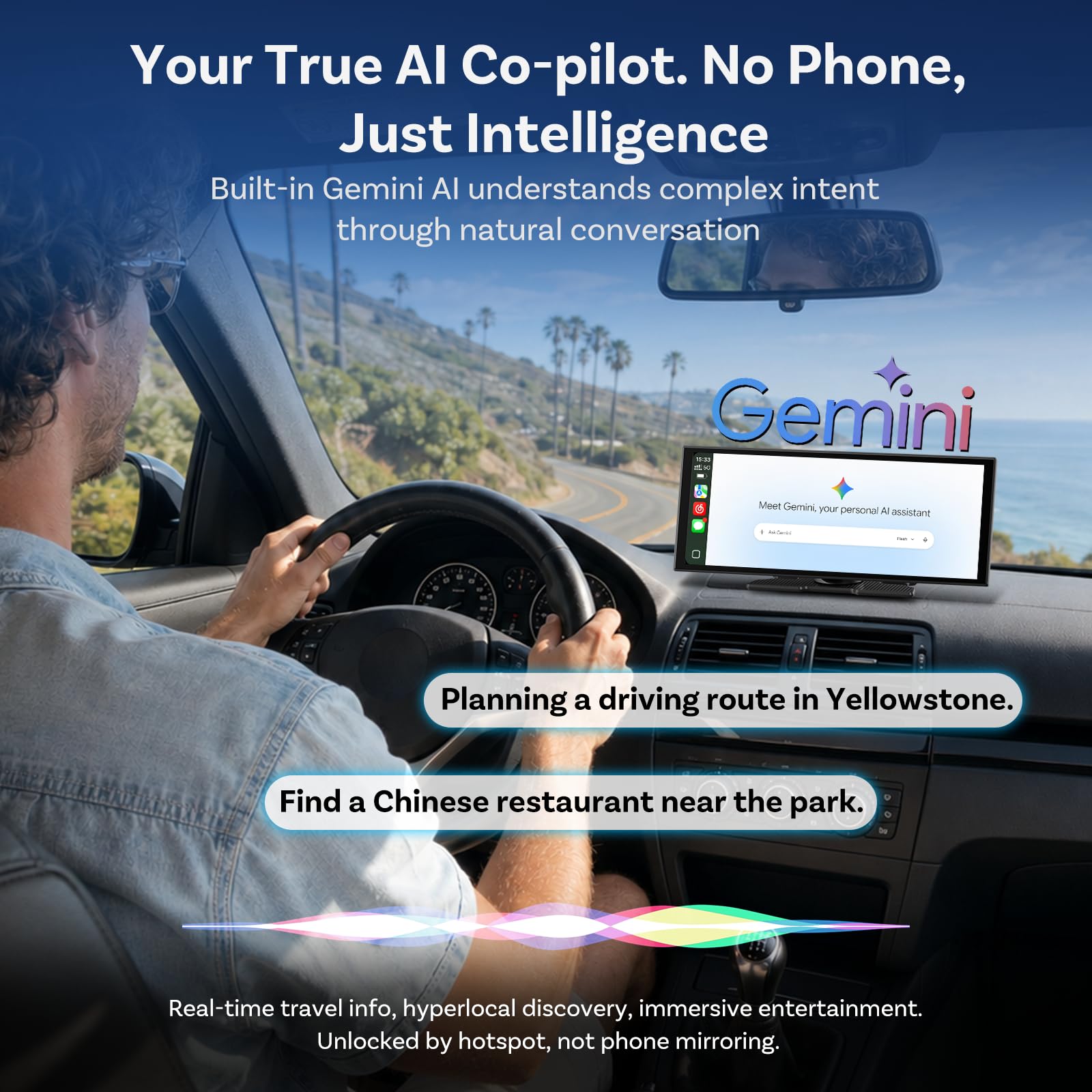 11,4 Zoll CarPlay Display für kabelloses Apple CarPlay und Android Auto mit Android 15, Google Play, Gemini AI Sprachassistent, GPS-Navigation
