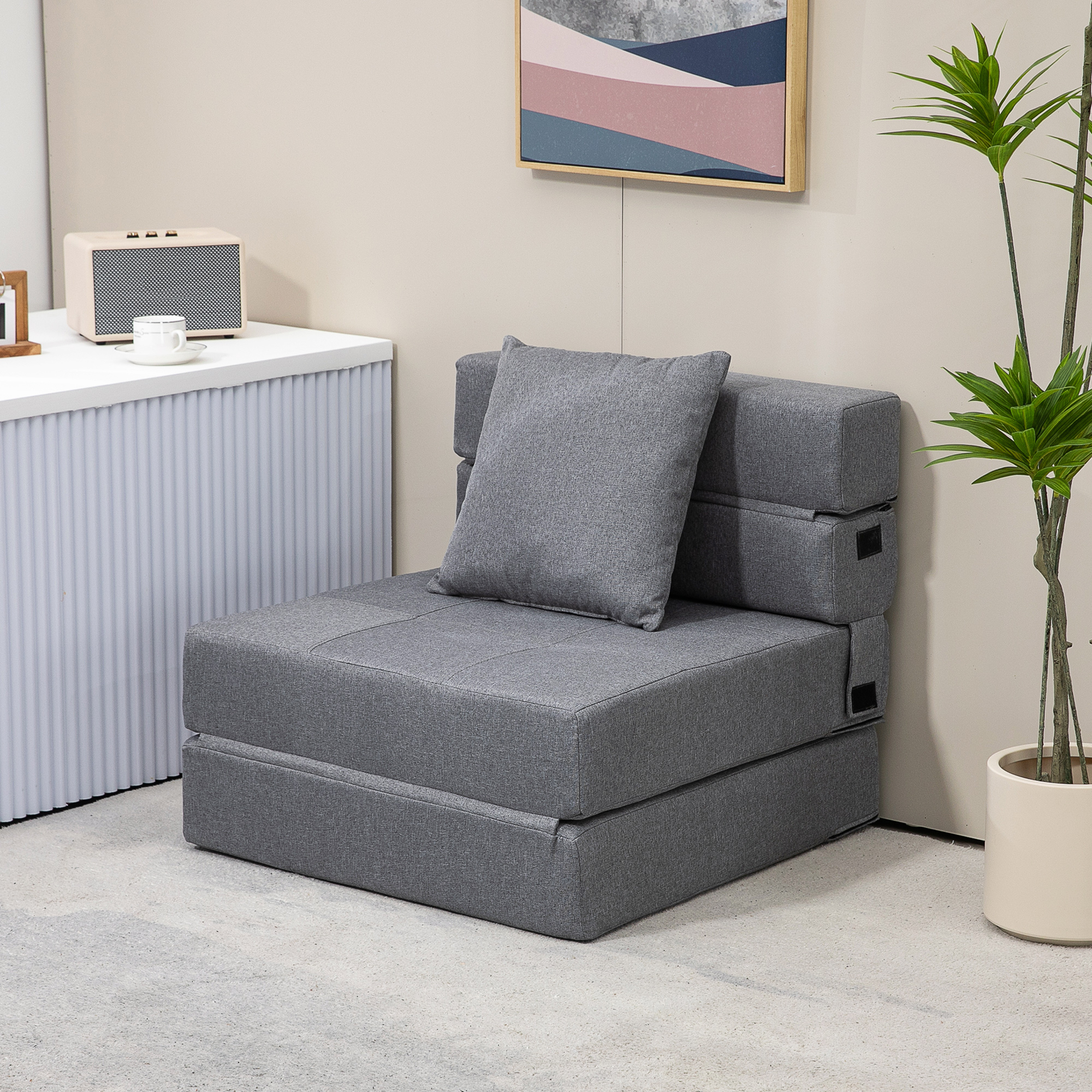 HOMCOM Schlafsessel Relaxsessel Gästebett. abnehmbarer Bezug, 70 cm x 70 cm x 61 cm, Dunkelgrau