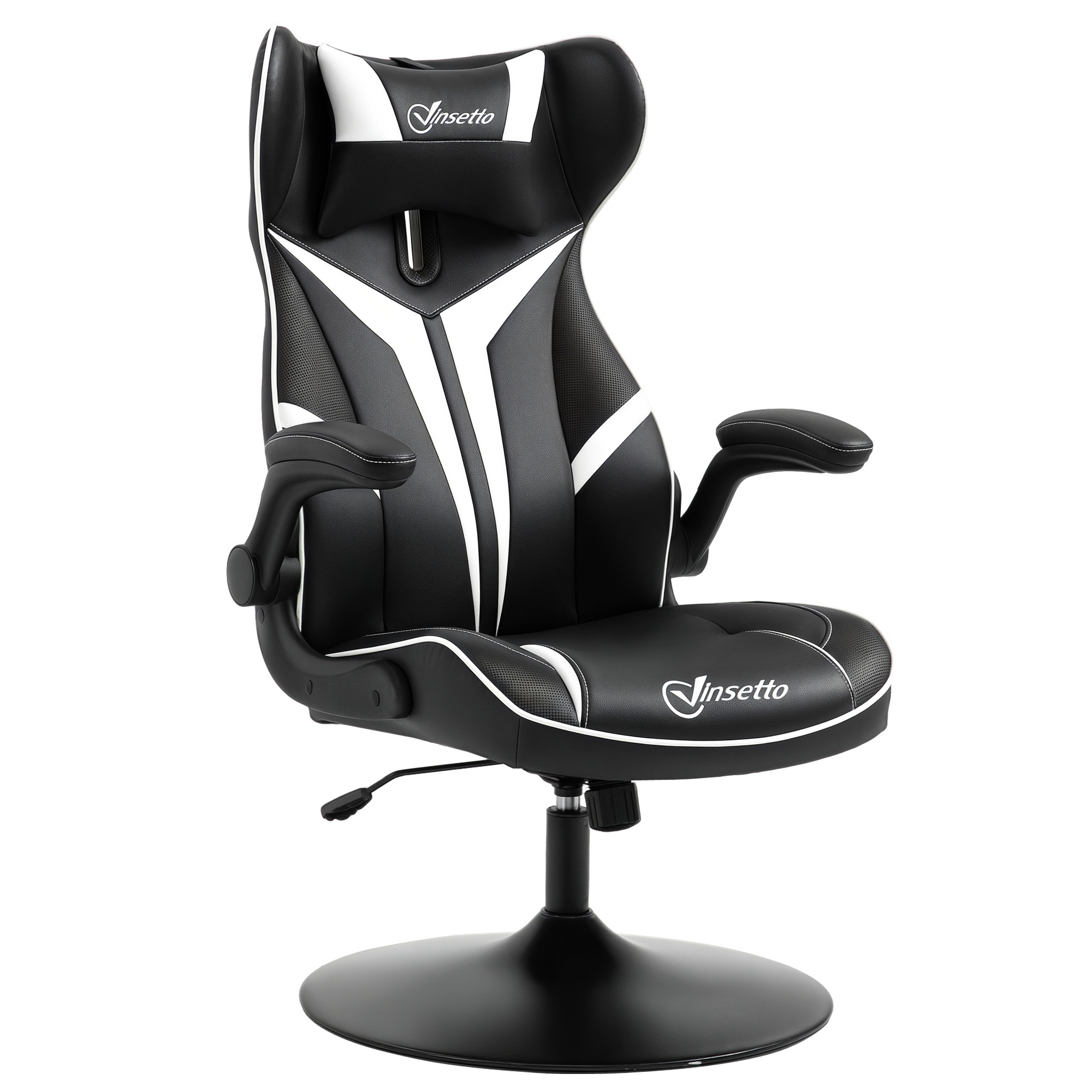 Vinsetto Gaming Stuhl ergonomischer Computerstuhl mit Wippfunktion Drehstuhl höhenverstellbar Stahl Schwarz+Weiß 67 x 70 x 106-112 cm
