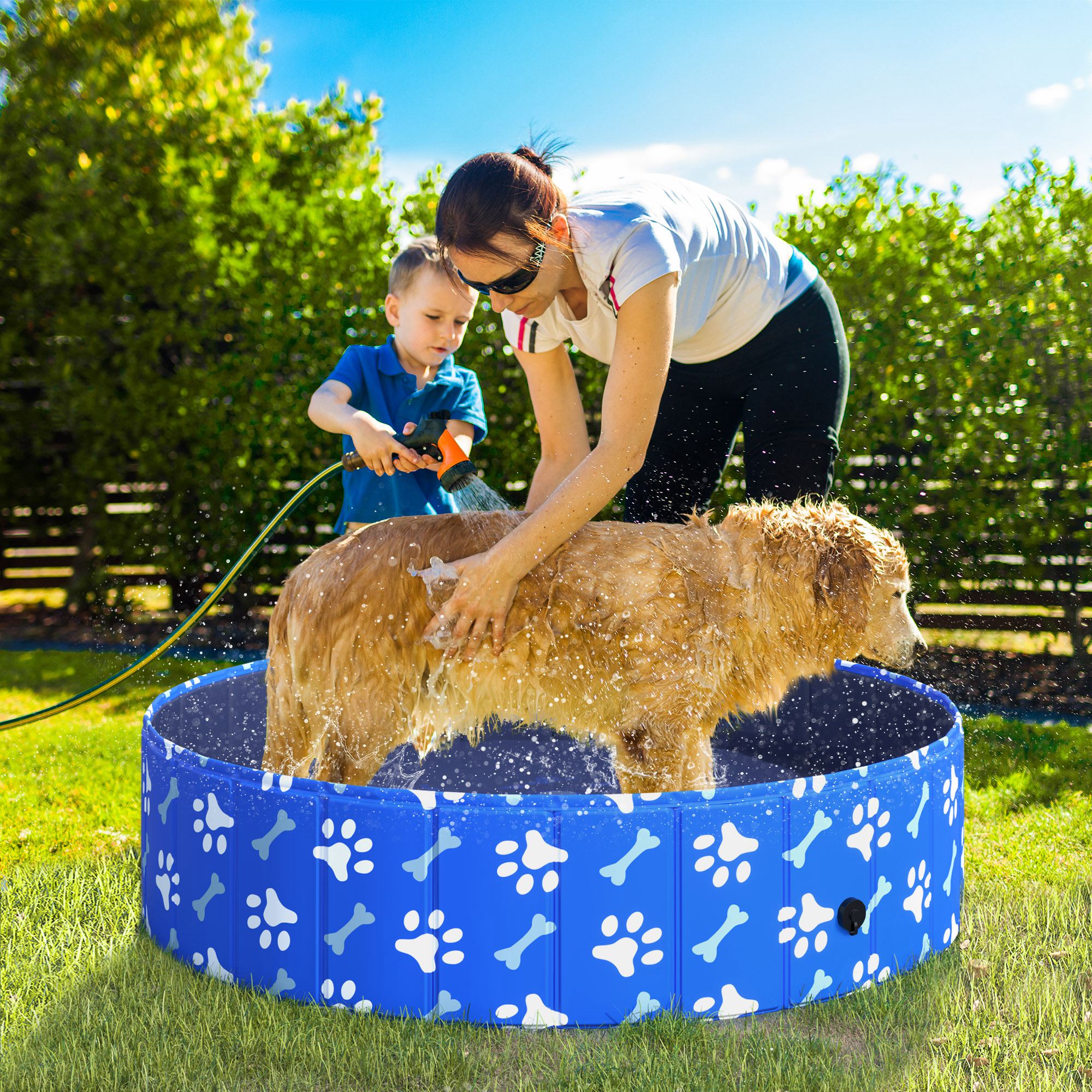 PawHut Hundepool Faltbar Planschbecken für Hunde bis 65 kg Ø120 x 30 cm Rutschfest Hundebadewanne Swimmingpool Schwimmbecken für Hunde und Katzen