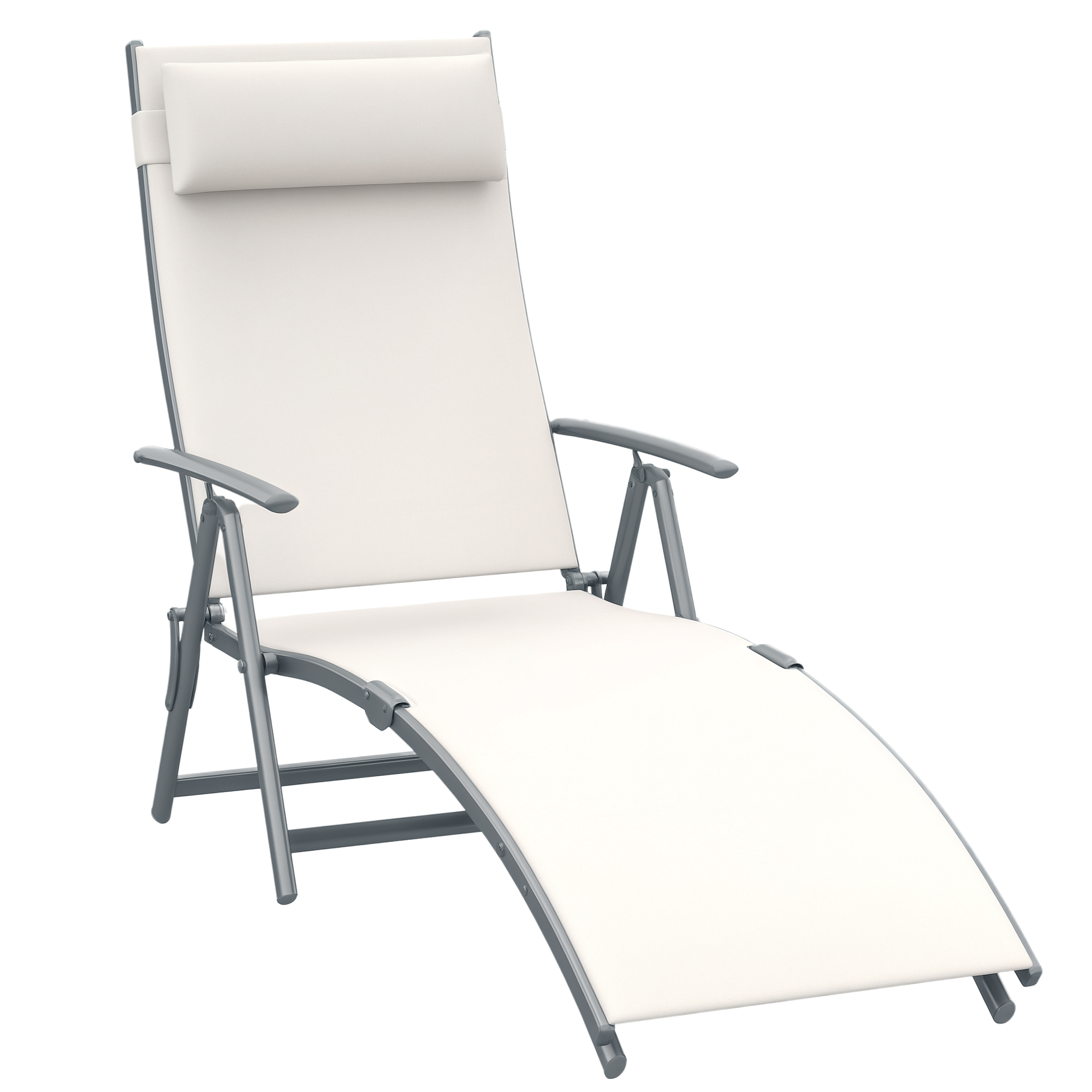 Outsunny Sonnenliege klappbar Strandliege mit Kissen Liegestuhl mit 7-Fach verstellbare Rückenlehne Gartenliege Relaxliege Gartenstuhl bis 165 kg belastbar, für Garten Urlaub Outdoor, Cremeweiß