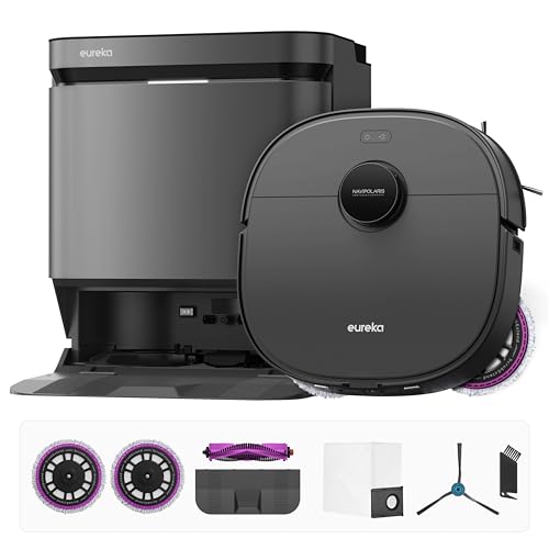 Eureka J15 Pro Ultra Robot Vacuum and Mop with Self Emptying Base, 16,200 Pa Suction, Flex Arm Design Mop, Auto Mop Hot Water Washing & Hot Air Drying, Anti Tangle, AI Obstacle Avoidance, Black